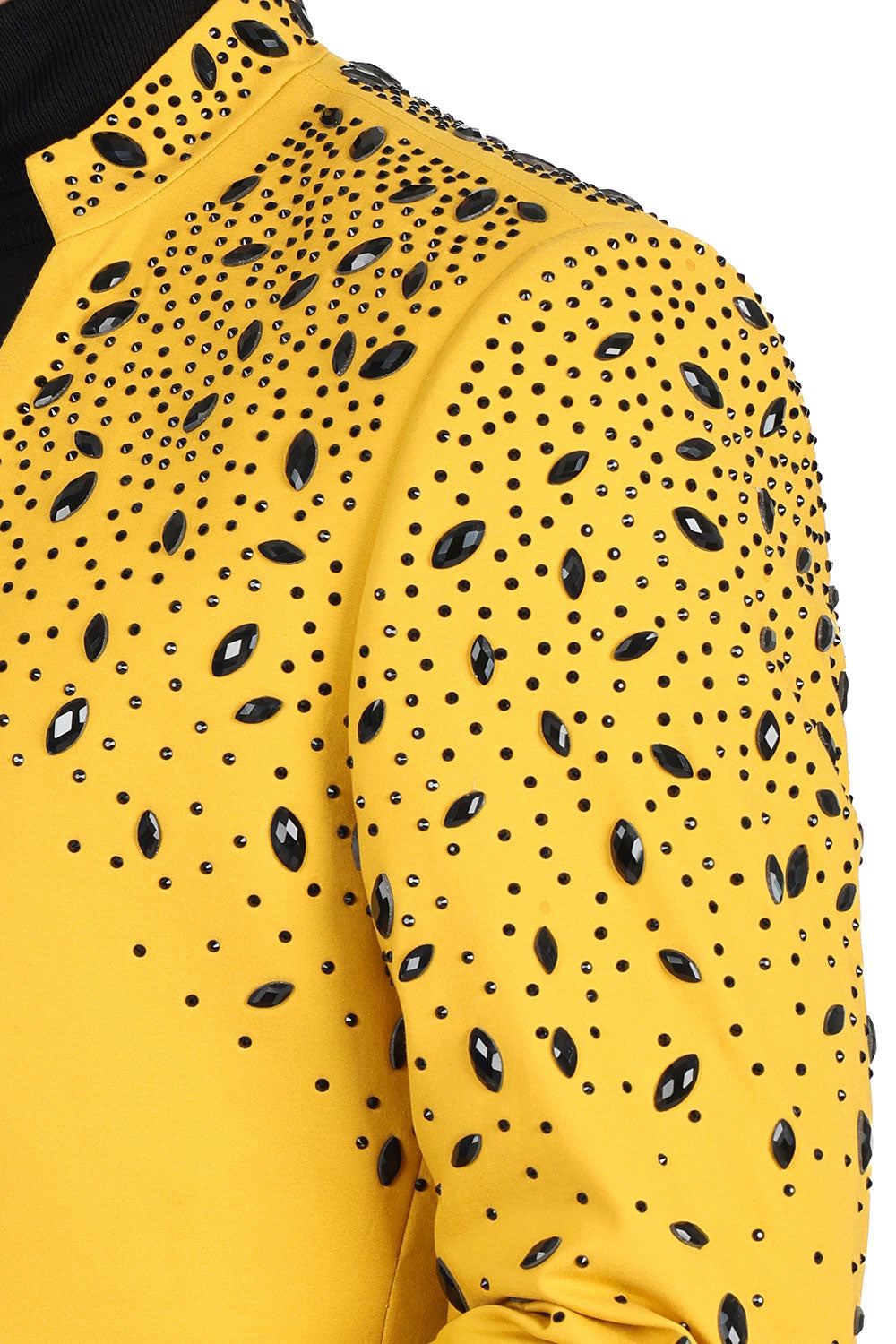 BARABAS Men's Luxury Rhinestone Lapel Collar Designer Blazer BL3080 Mustard Black