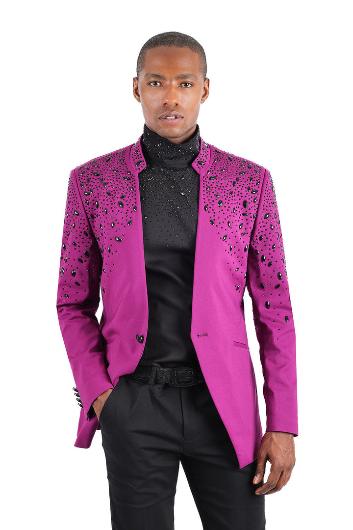 BARABAS Men's Luxury Rhinestone Lapel Collar Designer Blazer BL3080 Purple