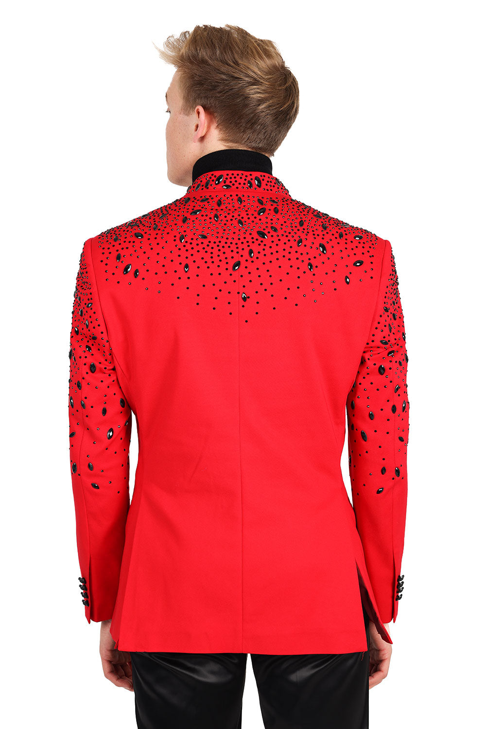 BARABAS Men's Luxury Rhinestone Lapel Collar Designer Blazer BL3080 Red Black