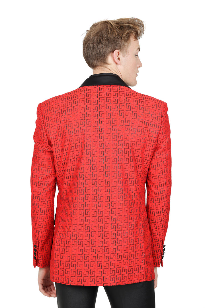 BARABAS Mens Rhinestone Greek key Pattern Design Luxury Blazer BL3087 Red Black