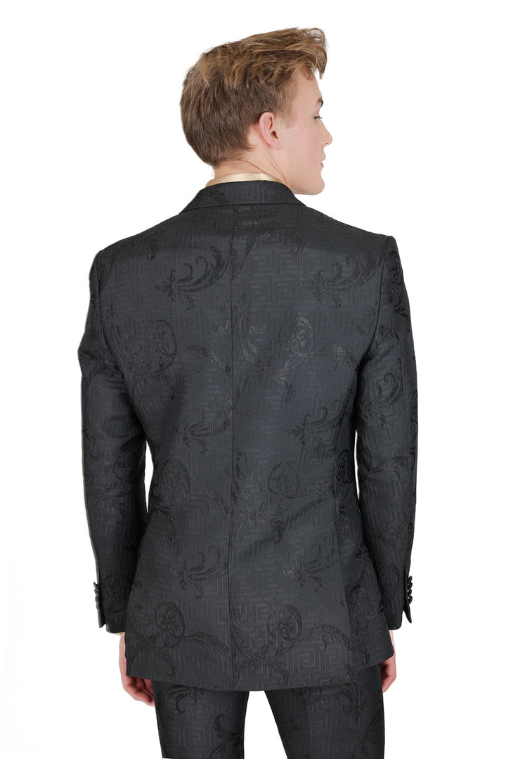 BARABAS Men's Luxury Baroque Design Notch Lapel Collar Blazer BL3100 Black