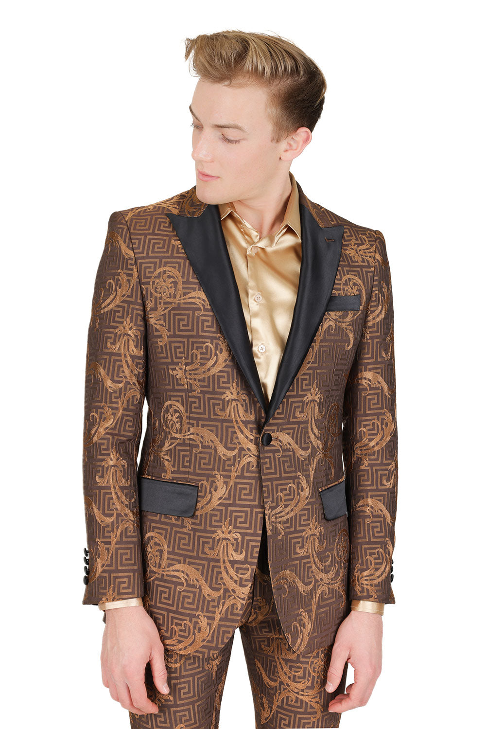 BARABAS Men's Luxury Baroque Design Notch Lapel Collar Blazer BL3100 Coffee