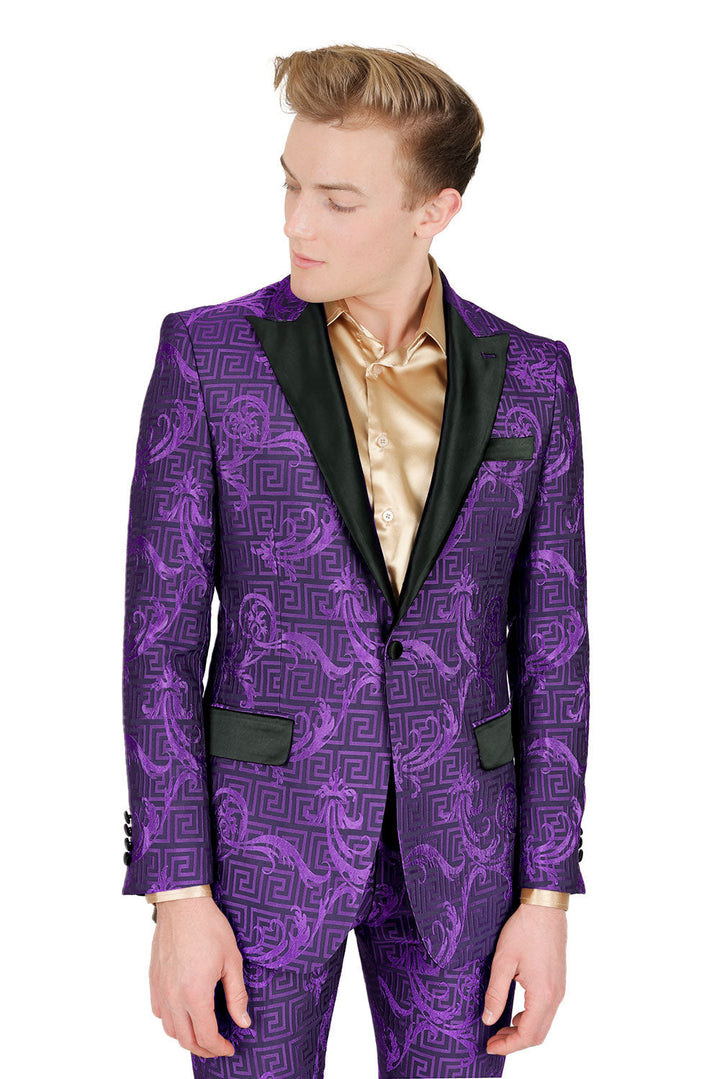 BARABAS Men's Luxury Baroque Design Notch Lapel Collar Blazer BL3100 Purple