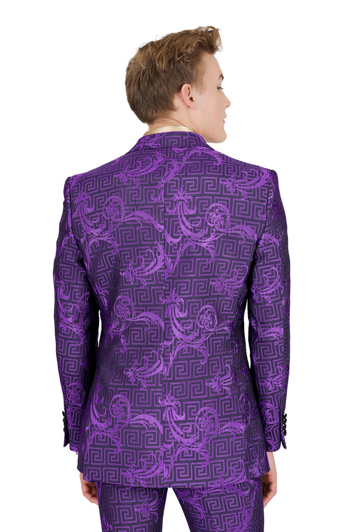 BARABAS Men's Luxury Baroque Design Notch Lapel Collar Blazer BL3100 Purple