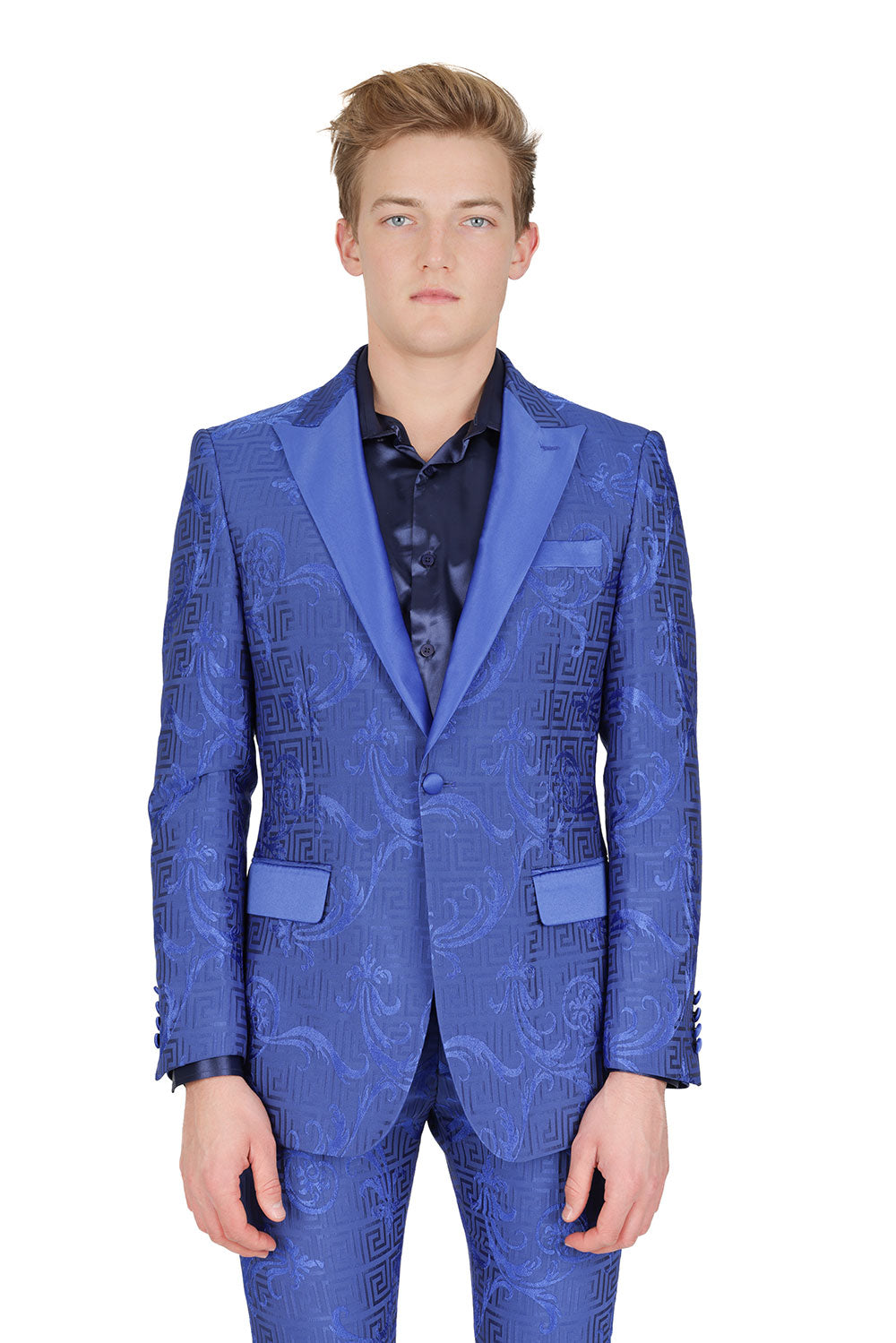 BARABAS Men's Luxury Baroque Design Notch Lapel Collar Blazer BL3100 Royal