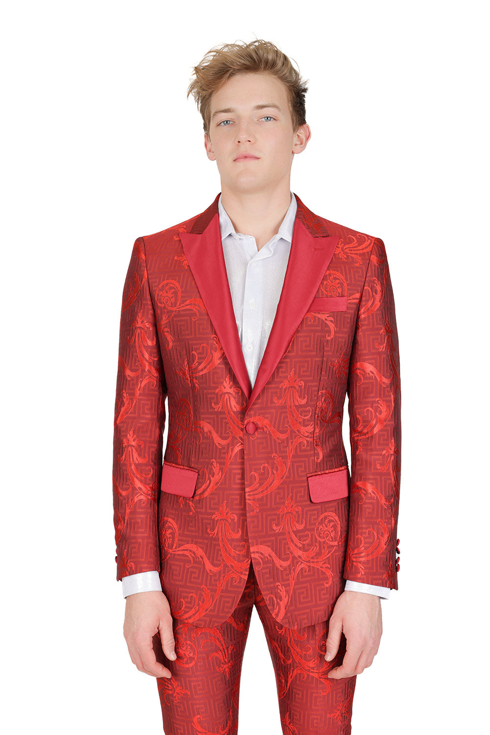 BARABAS Men's Luxury Baroque Design Notch Lapel Collar Blazer BL3100 Scarlet