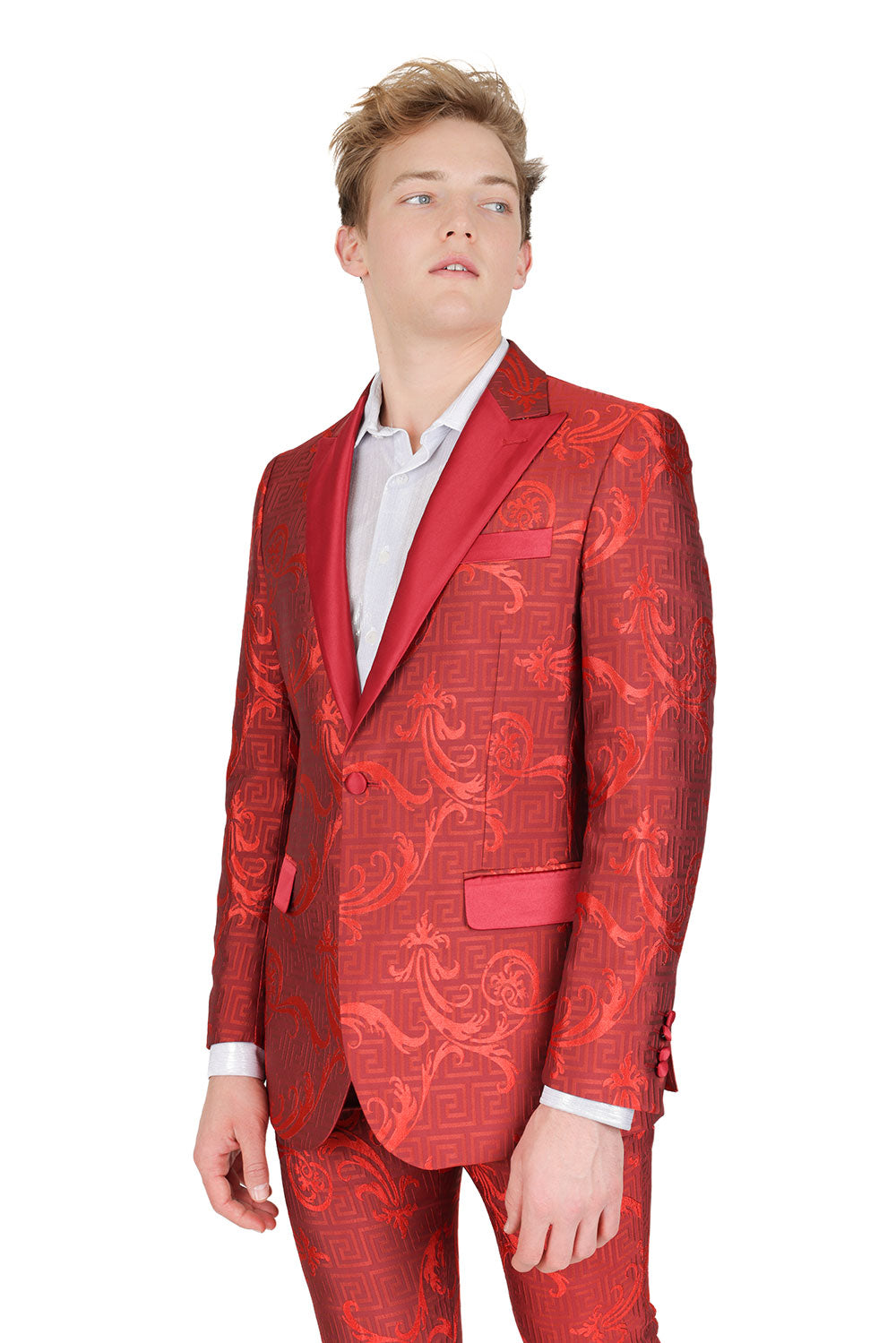 BARABAS Men's Luxury Baroque Design Notch Lapel Collar Blazer BL3100 Scarlet