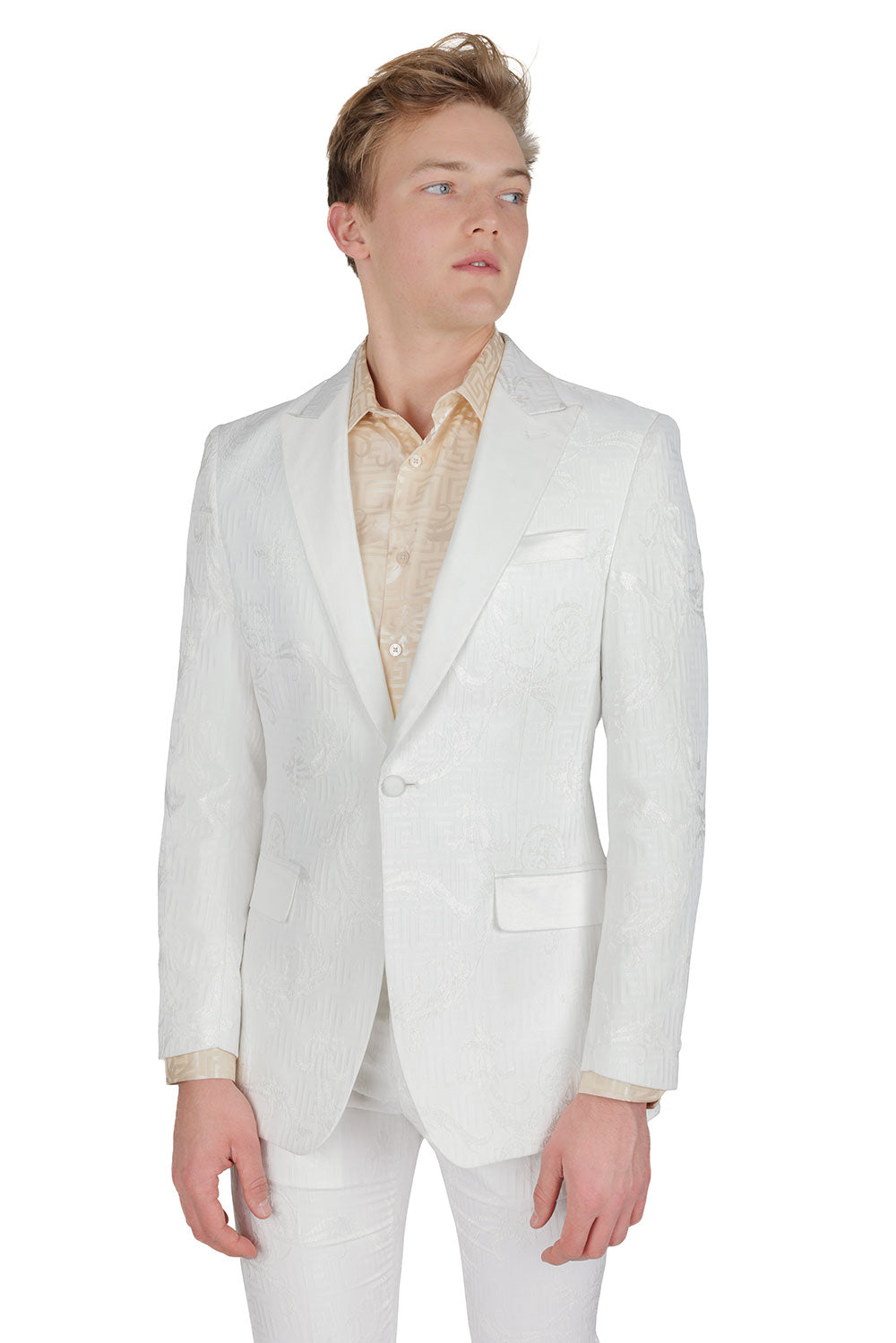 BARABAS Men's Luxury Baroque Design Notch Lapel Collar Blazer BL3100 White