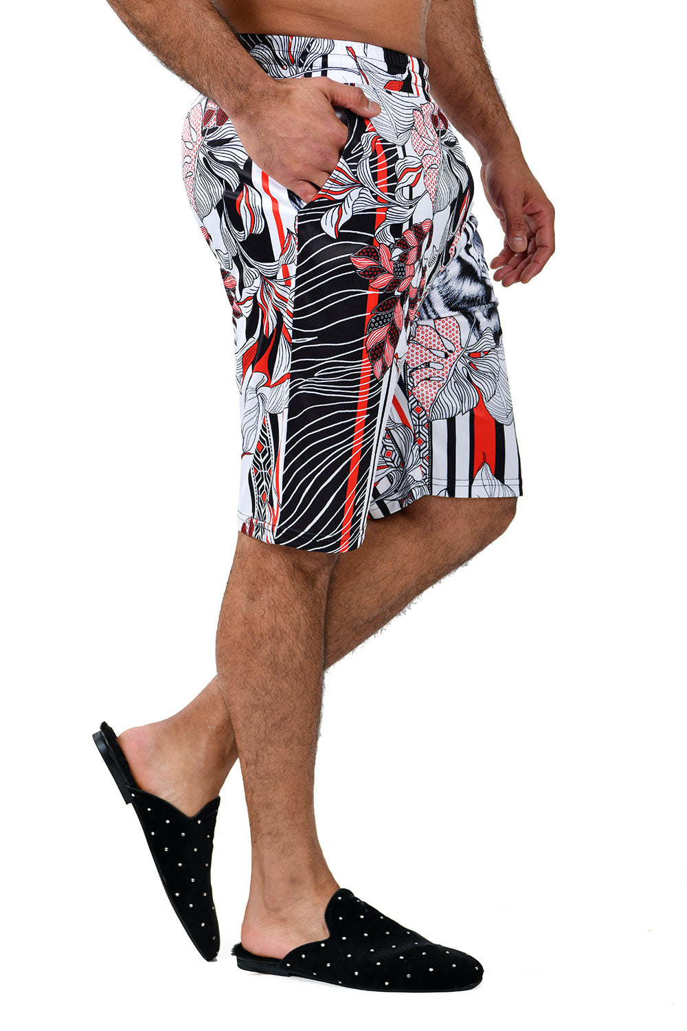 Barabas Men's Striped Floral Tiger Printed Shorts BSP9004