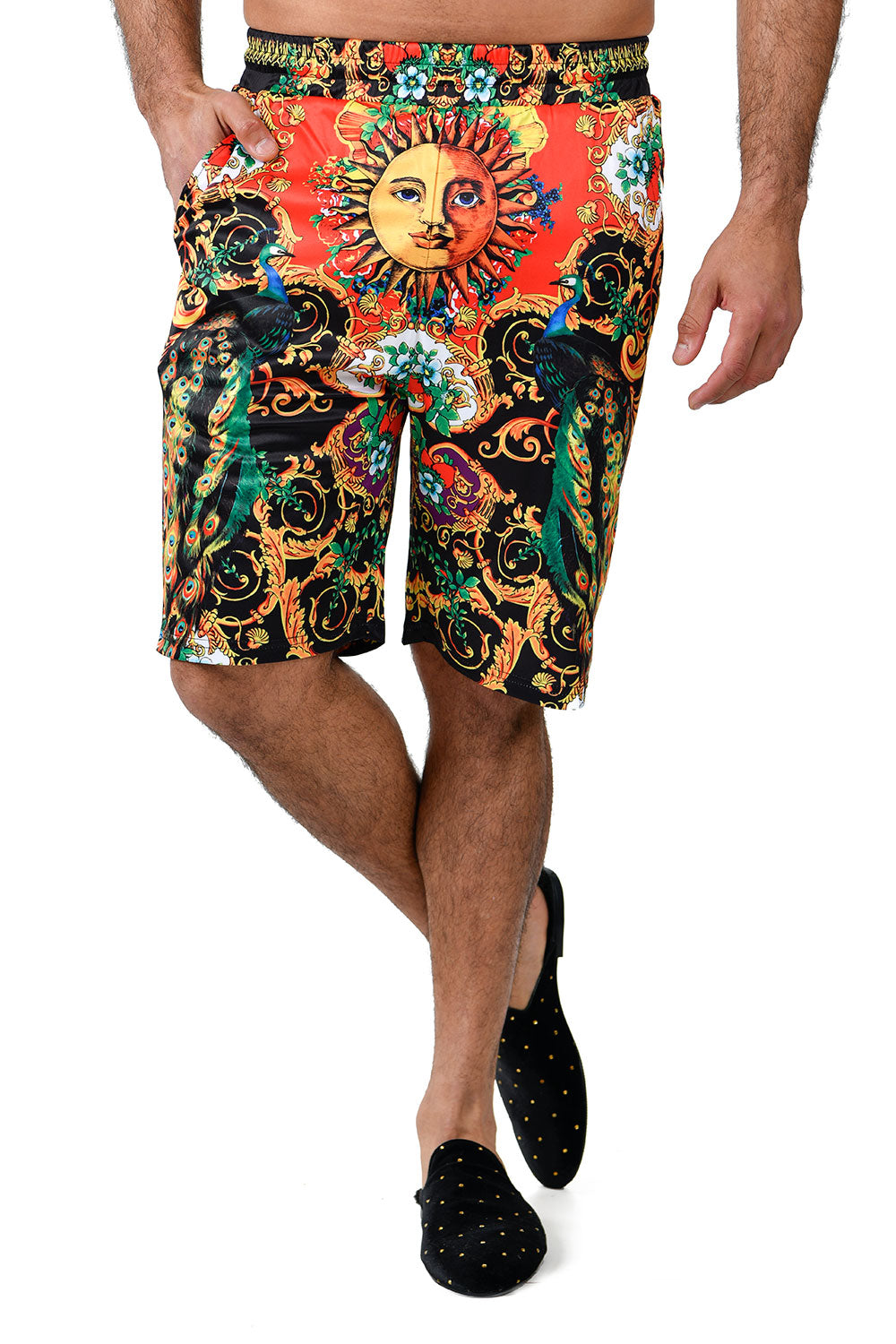 Barabas Men's Printed Floral Sun Peacock Shorts BSP9006 Black