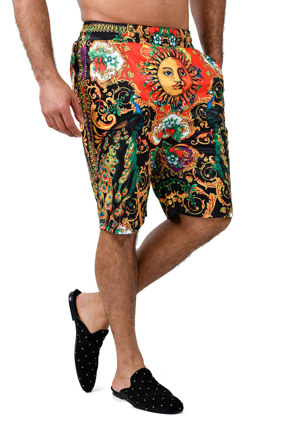 Barabas Men's Printed Floral Sun Peacock Shorts BSP9006 Black