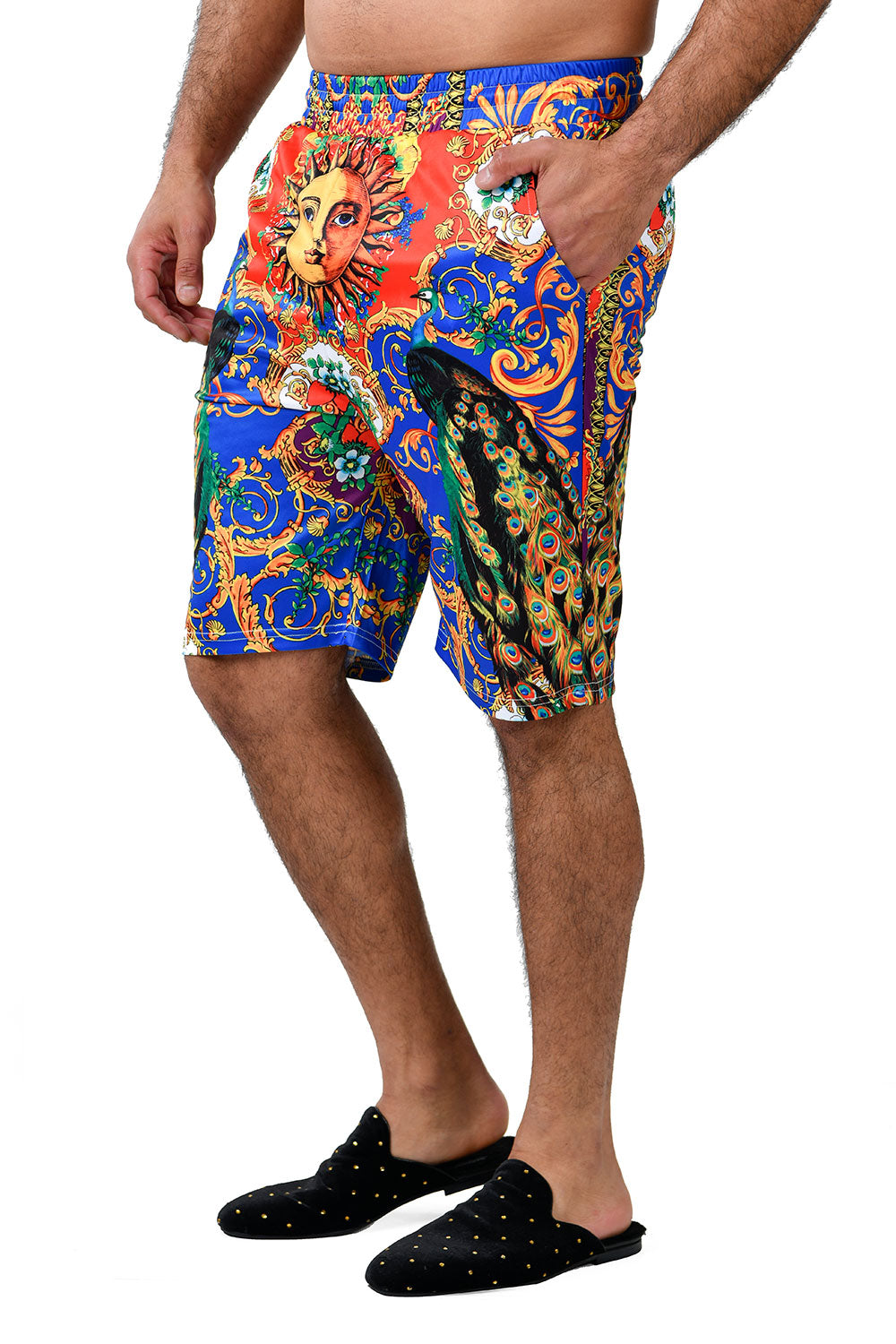 Barabas Men's Printed Floral Sun Peacock Shorts BSP9006 Royal