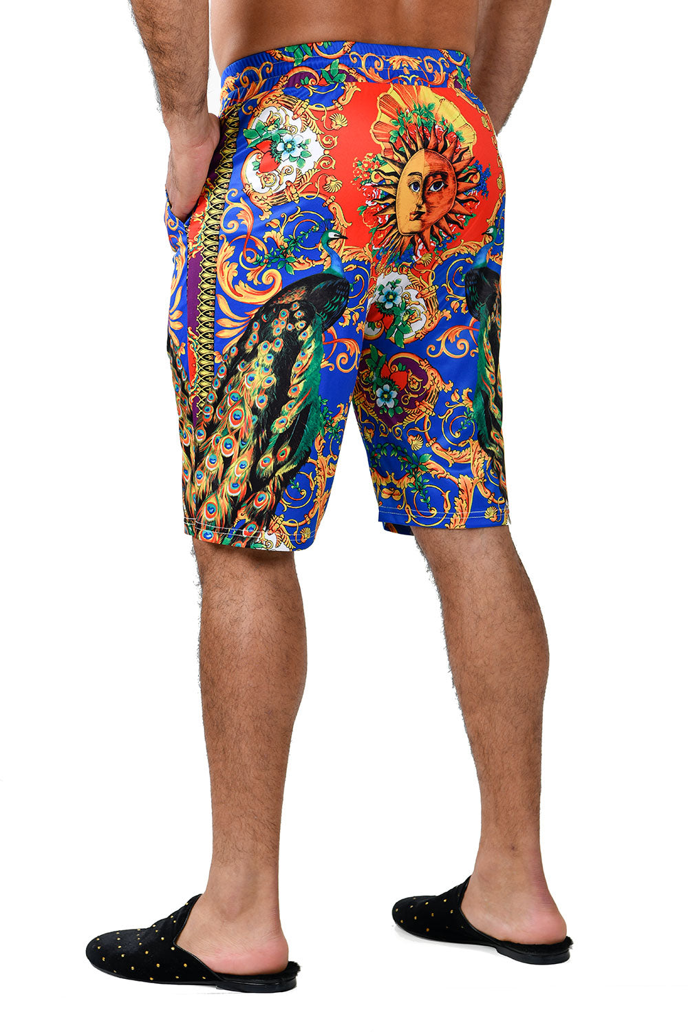 Barabas Men's Printed Floral Sun Peacock Shorts BSP9006 Royal