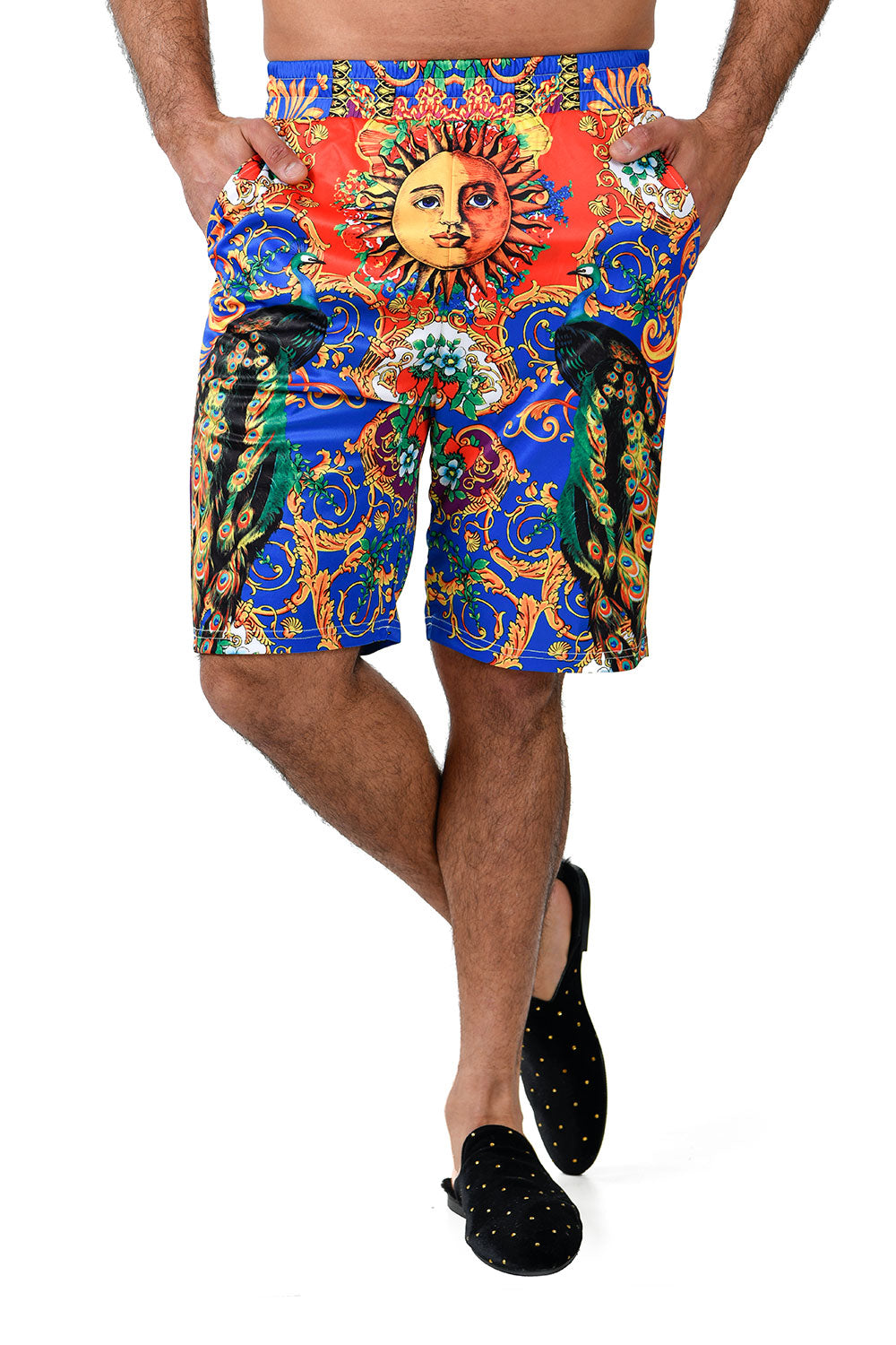 Barabas Men's Printed Floral Sun Peacock Shorts BSP9006 Royal