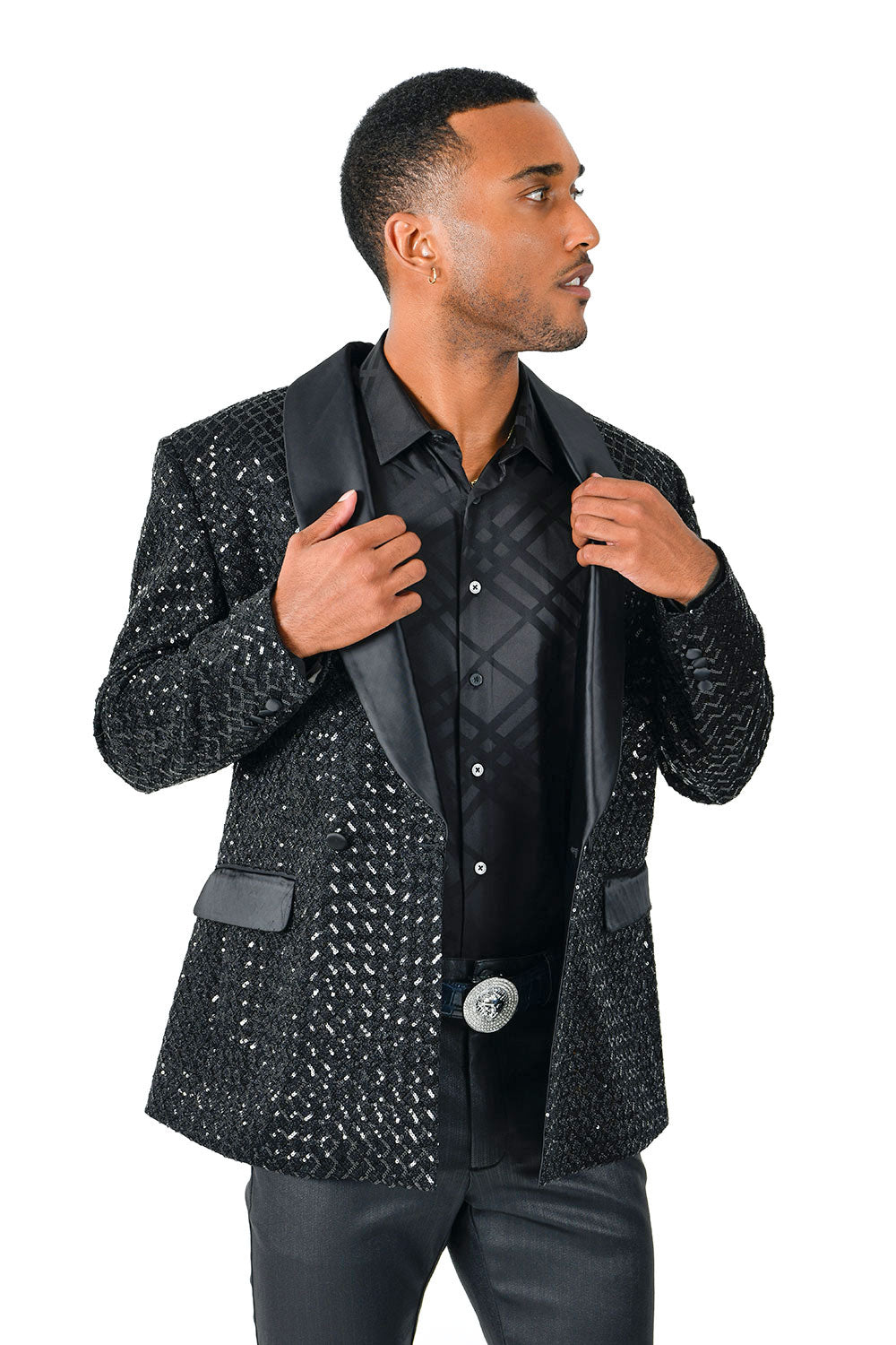 BARABAS men's shiny design glittery sequin design blazer BL3068