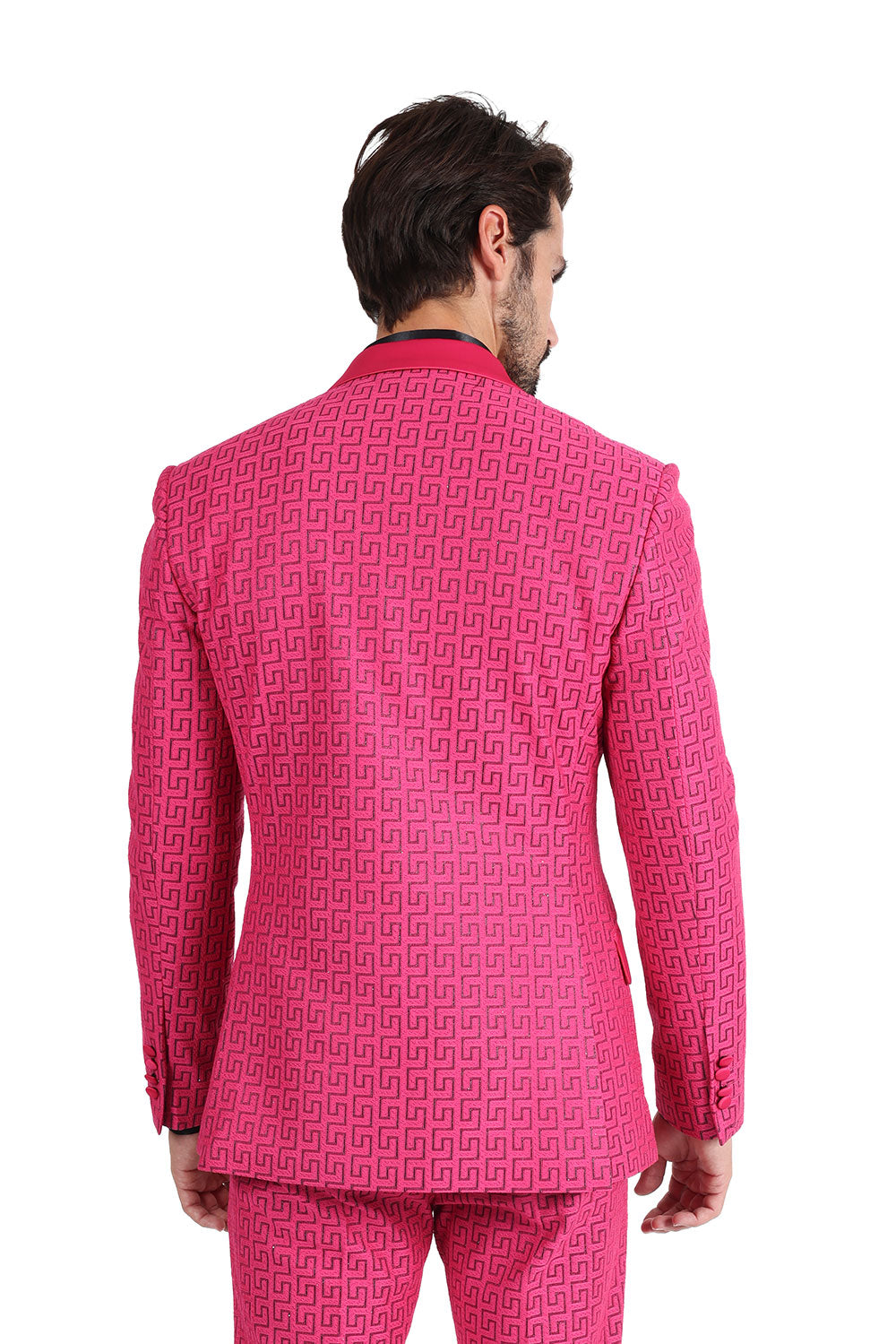 BARABAS Mens Rhinestone Greek key Pattern Design Luxury Blazer BL3087  Magenta