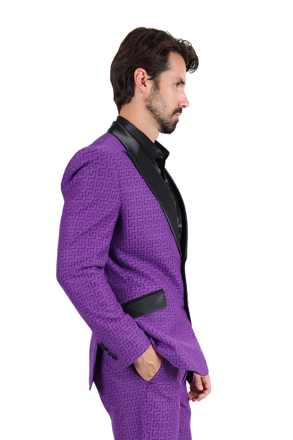BARABAS Mens Rhinestone Greek key Pattern Design Luxury Blazer BL3087  Purple