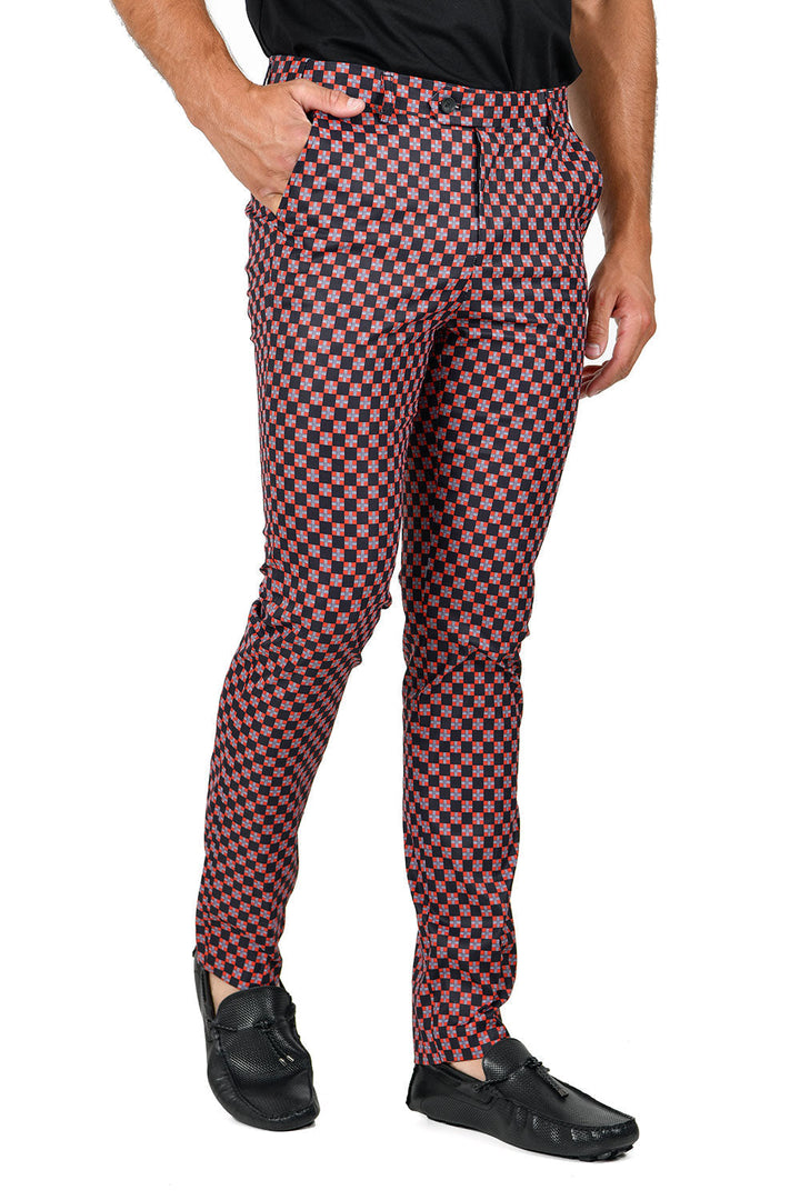 BARABAS Men's Checkered Plaid Red Black Chino Pants CP107