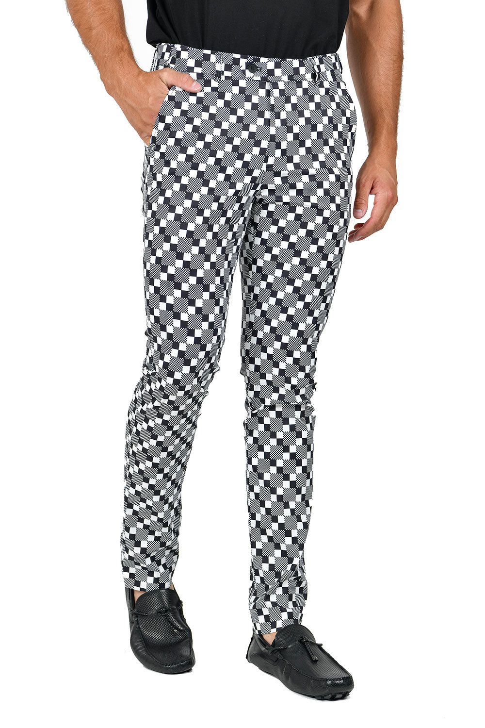 BARABAS Men's Checkered Plaid Gingham Black White Chino Pants CP108