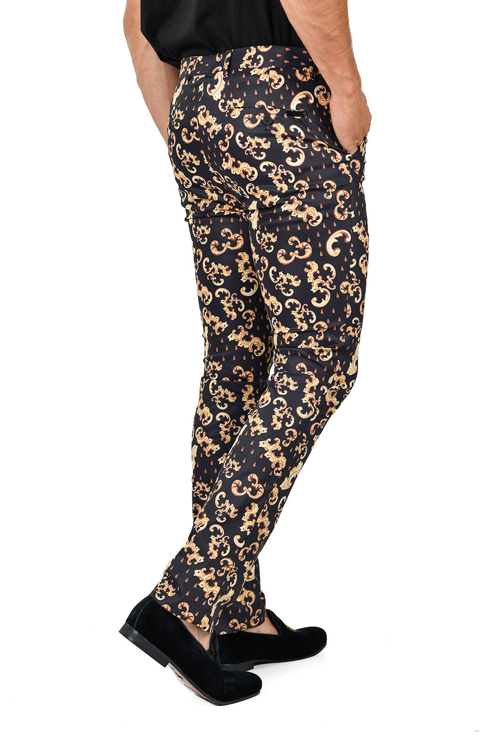 BARABAS Men's Classic Luxury floral Chino Pants CP112 black gold