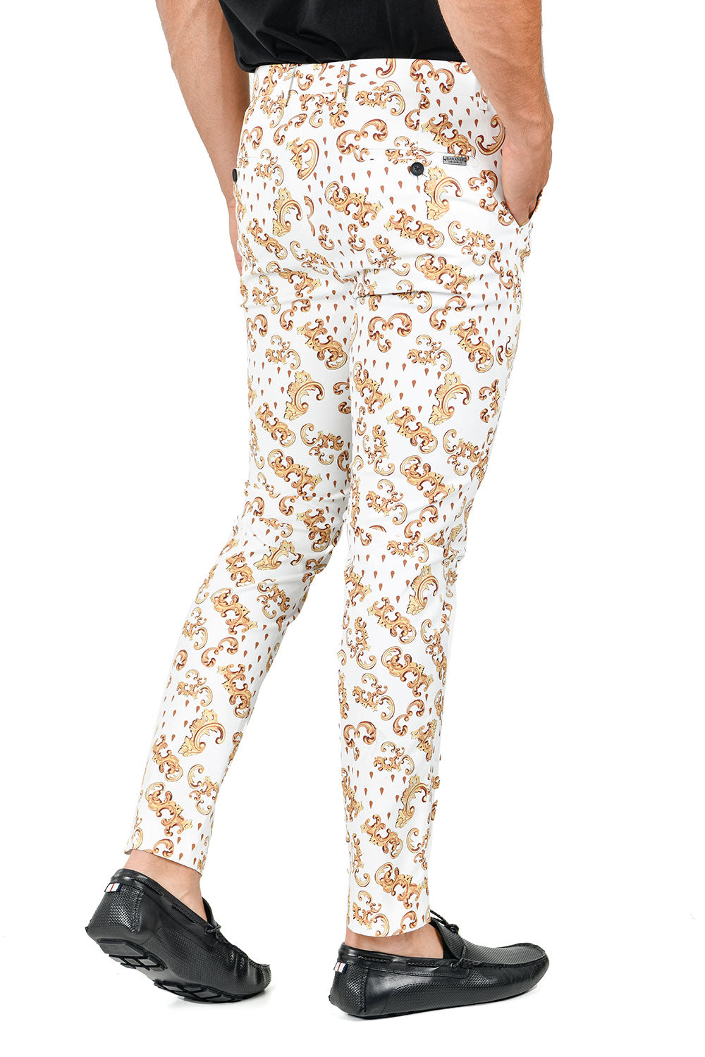 BARABAS Men's Classic Luxury floral Chino Pants CP112 white gold