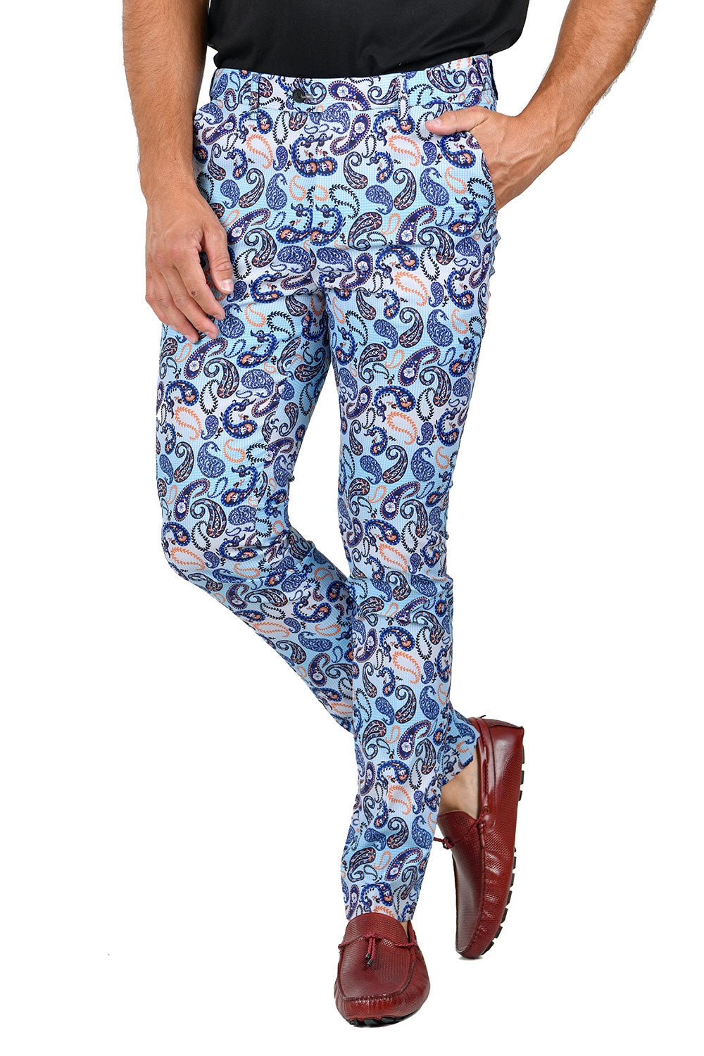 BARABAS Men's Paisley Design Classic Casual Chino Pants CP113 Blue
