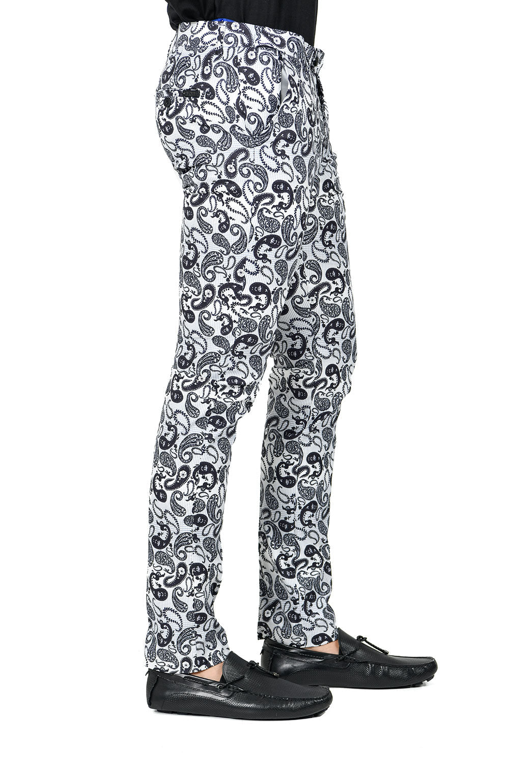 BARABAS Men's Paisley Design Classic Casual Chino Pants CP113 White Black