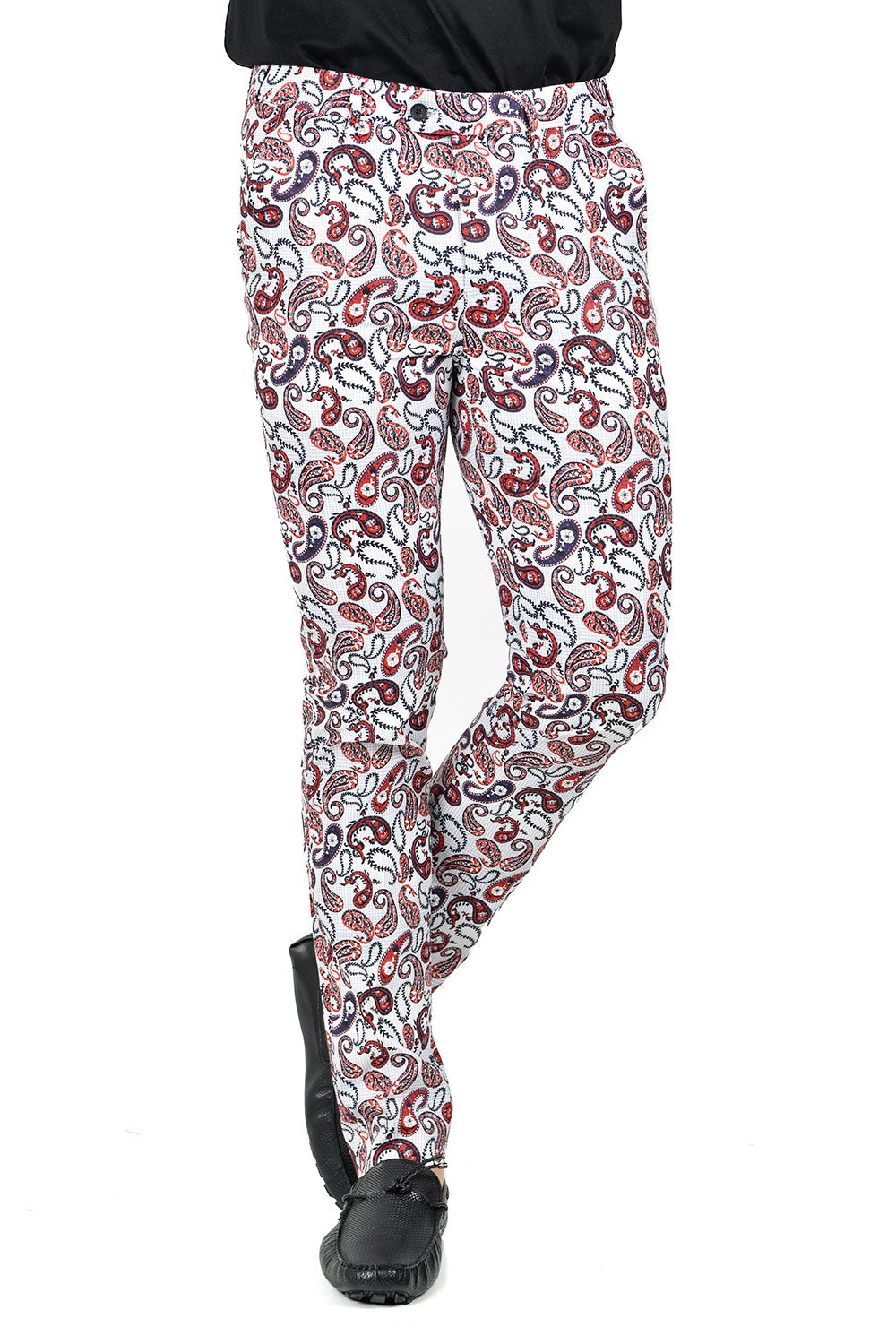 BARABAS Men's Paisley Design Classic Casual Chino Pants CP113 White Red