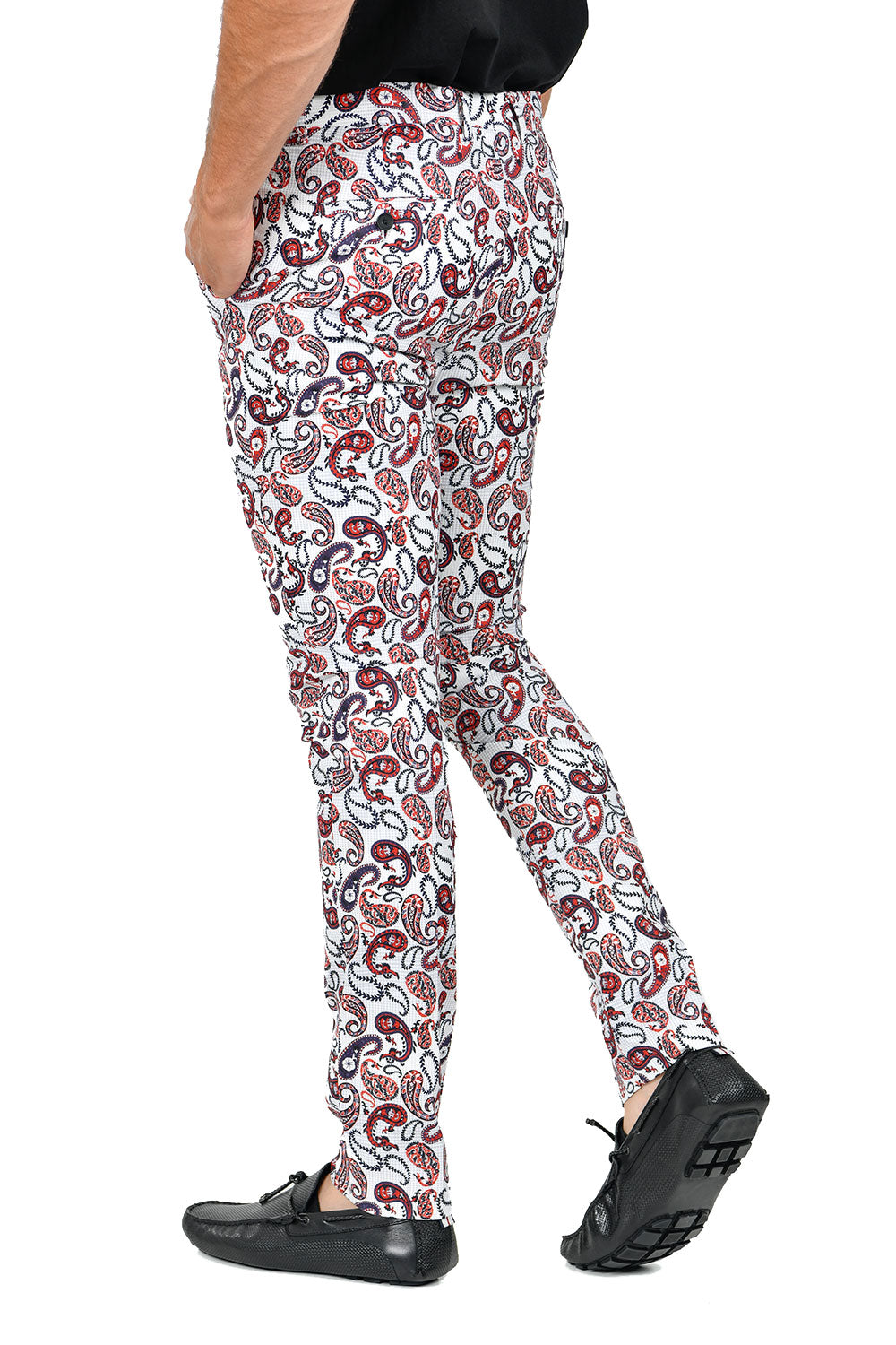 BARABAS Men's Paisley Design Classic Casual Chino Pants CP113 White Red
