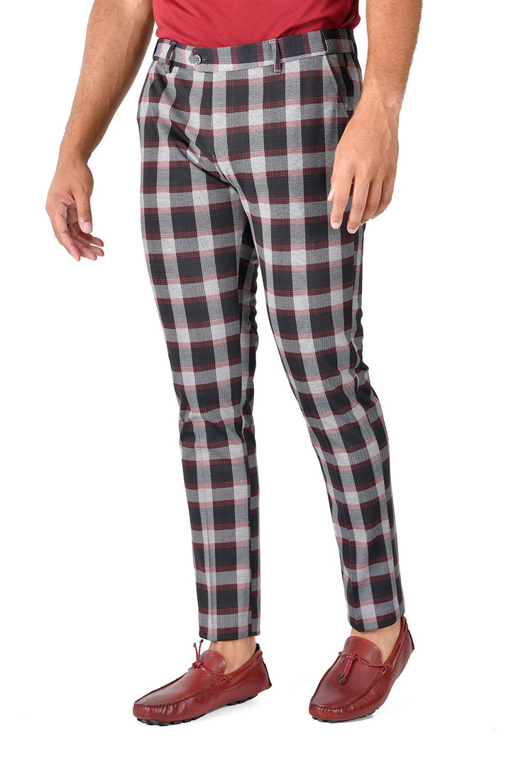 BARABAS men's checkered plaid grey pink chino pants CP117
