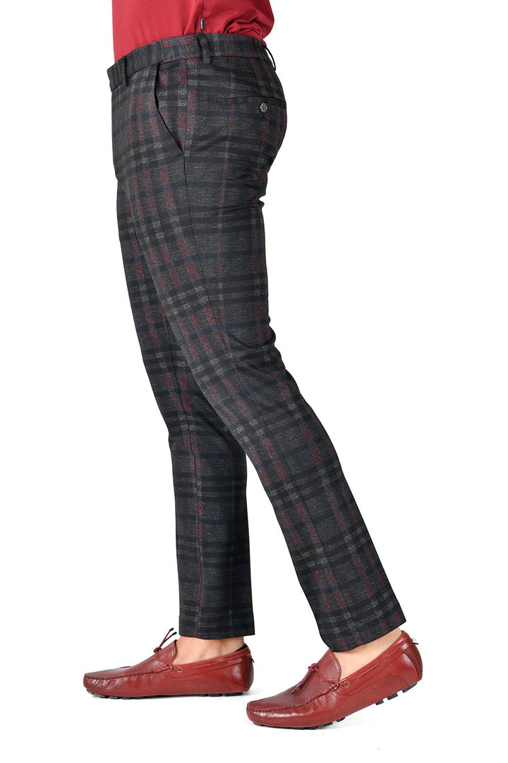 BARABAS men's checkered plaid charcoal red pants CP119