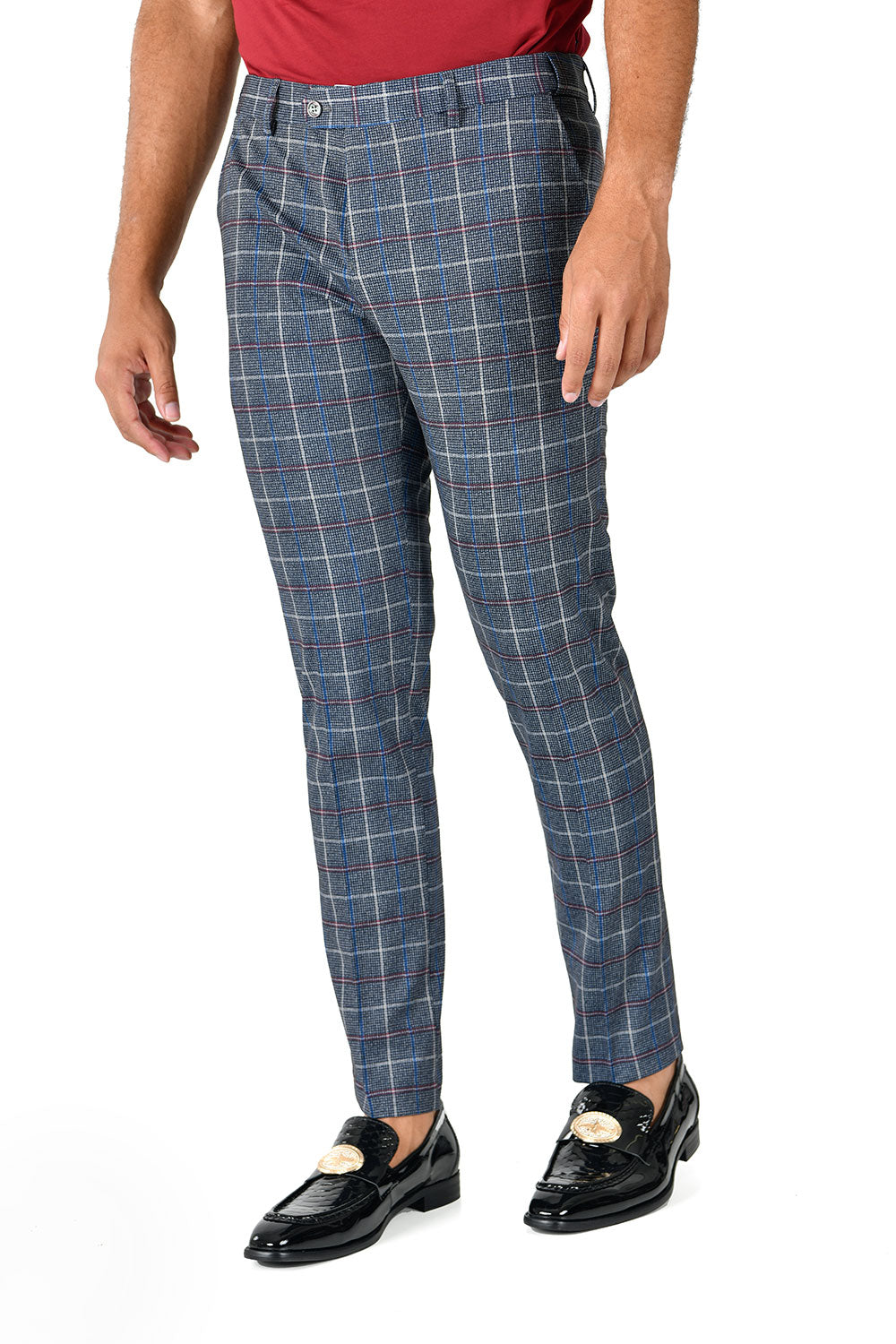 BARABAS men's checkered plaid grey pink chino dress pants CP124