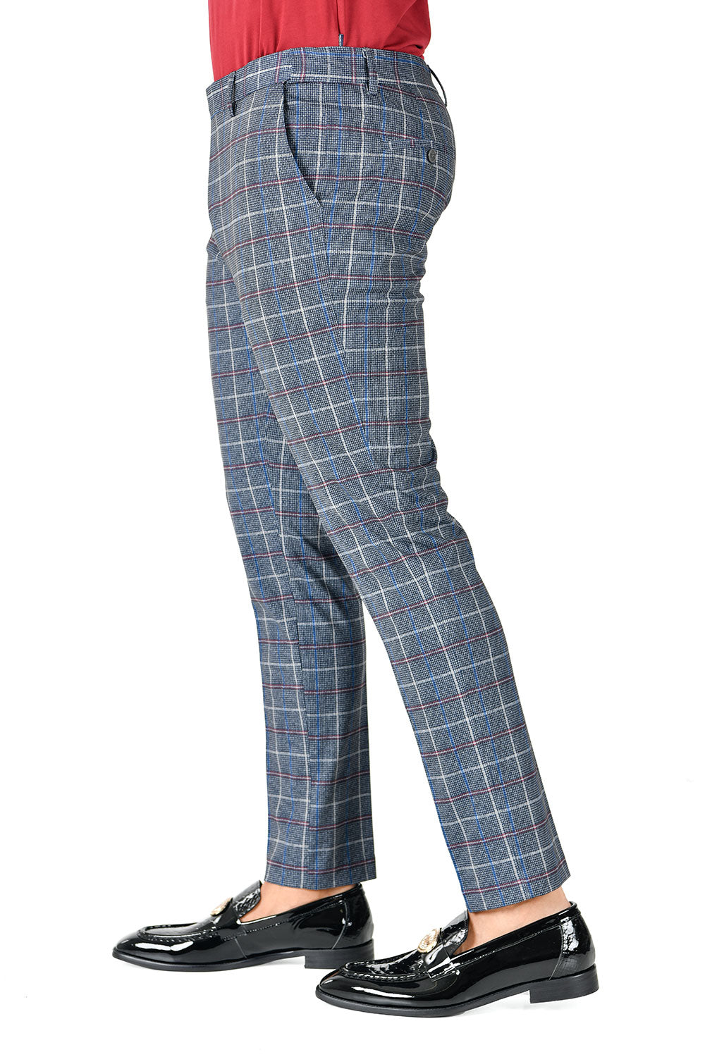BARABAS men's checkered plaid grey pink chino dress pants CP124