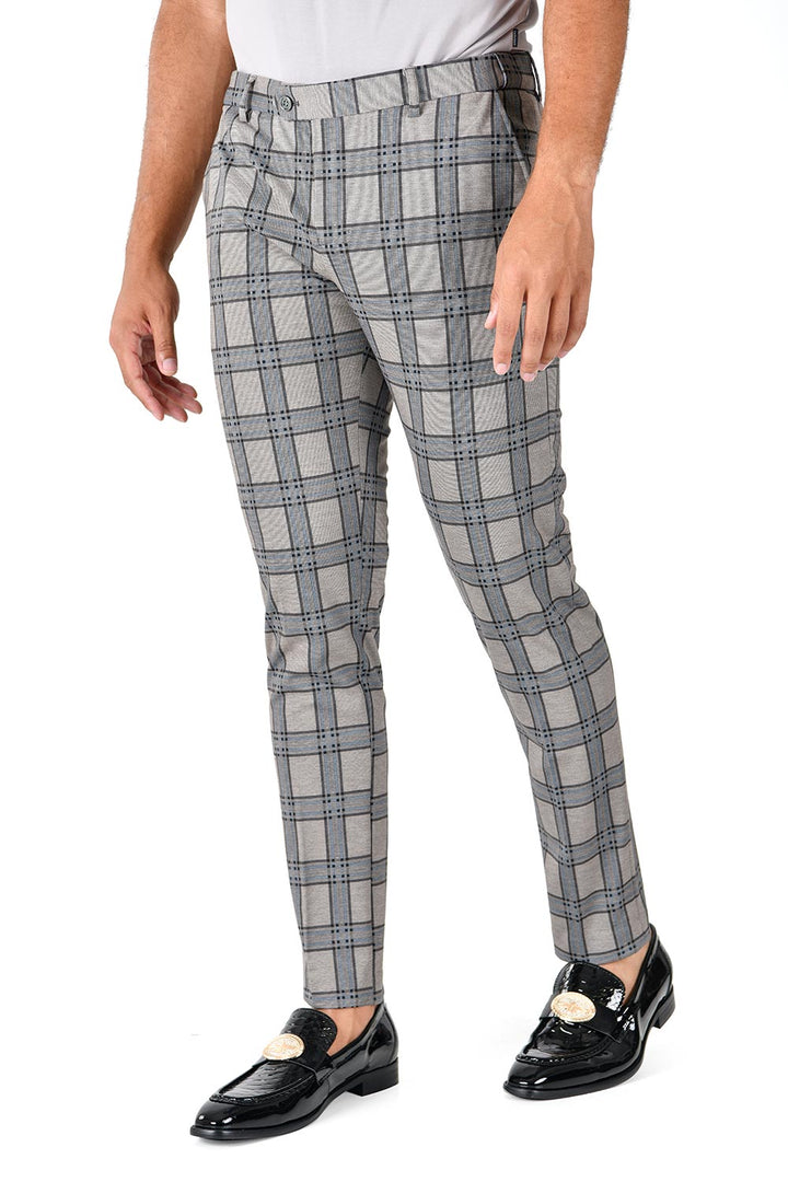 BARABAS men's checkered plaid light grey chino dress pants CP130 blue