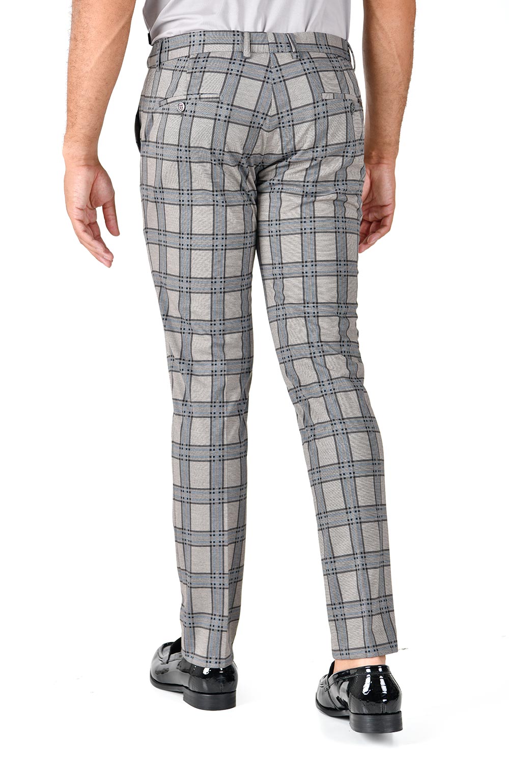 BARABAS men's checkered plaid light grey chino dress pants CP130 blue