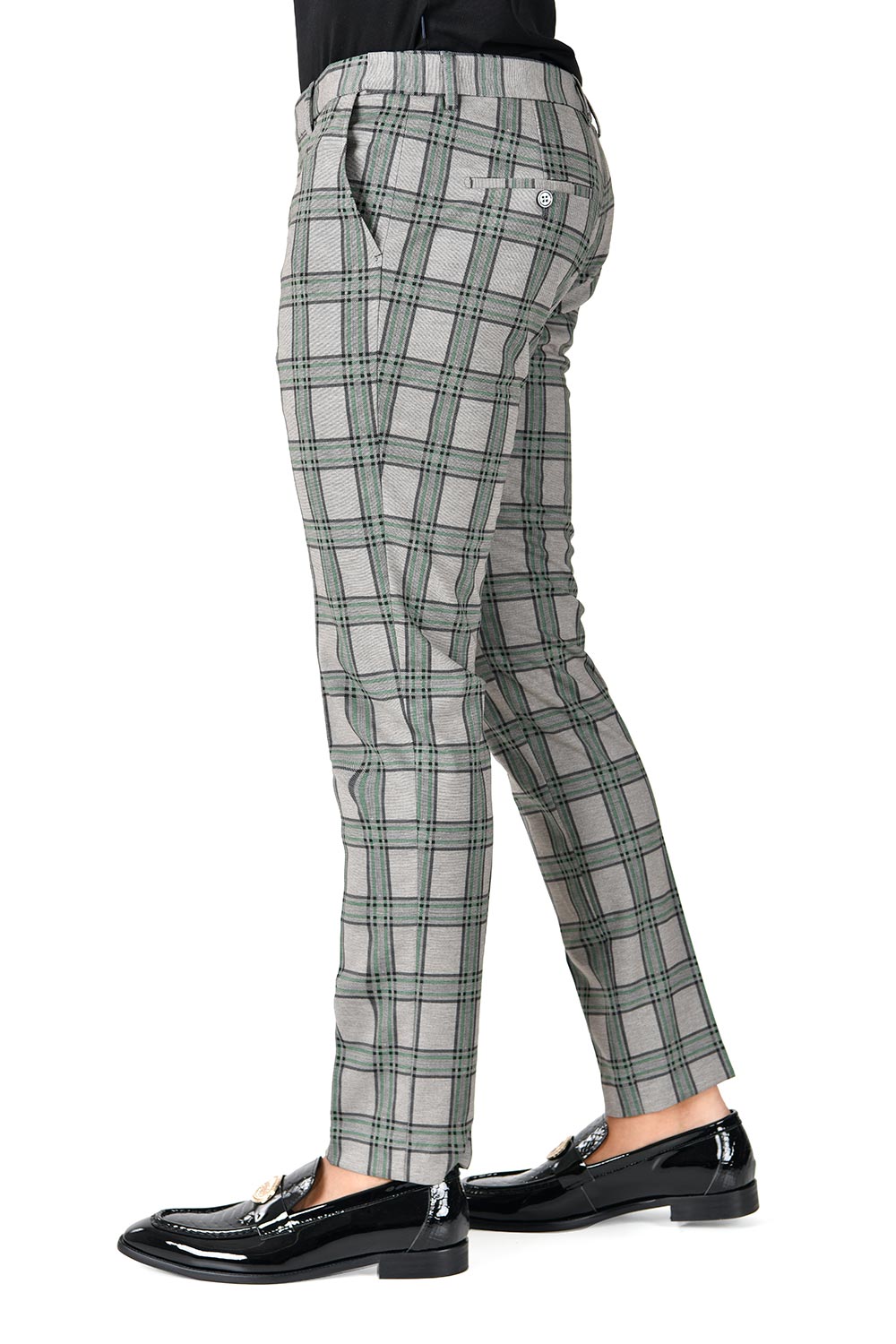 BARABAS men's checkered plaid light grey chino dress pants CP130 green