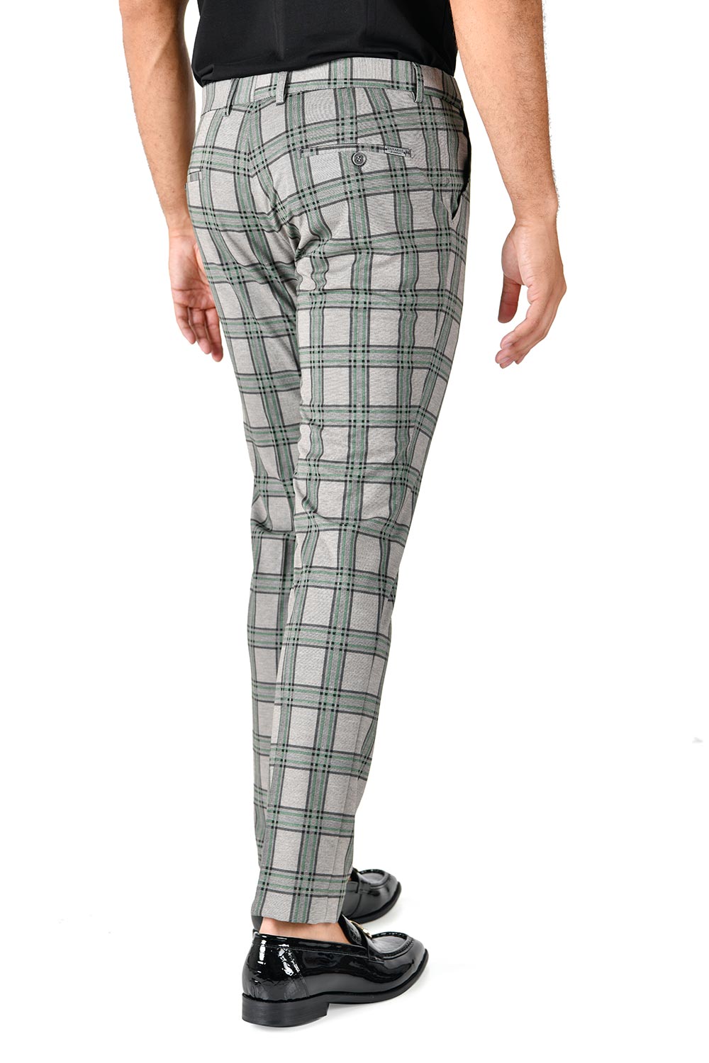 BARABAS men's checkered plaid light grey chino dress pants CP130 green