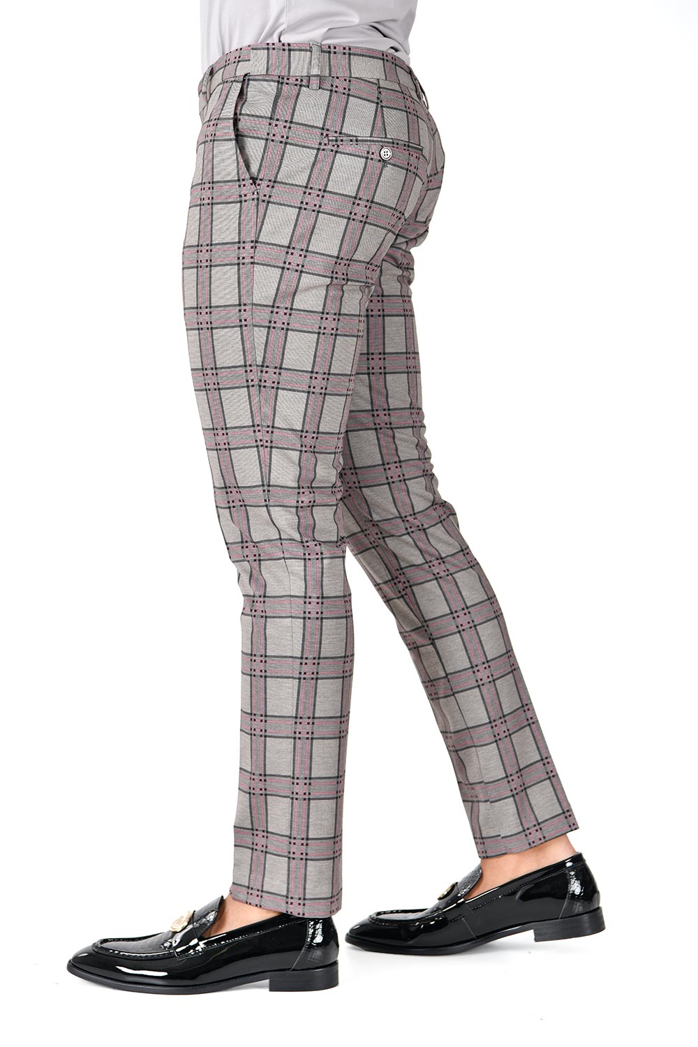 BARABAS men's checkered plaid light grey chino dress pants CP130 pink