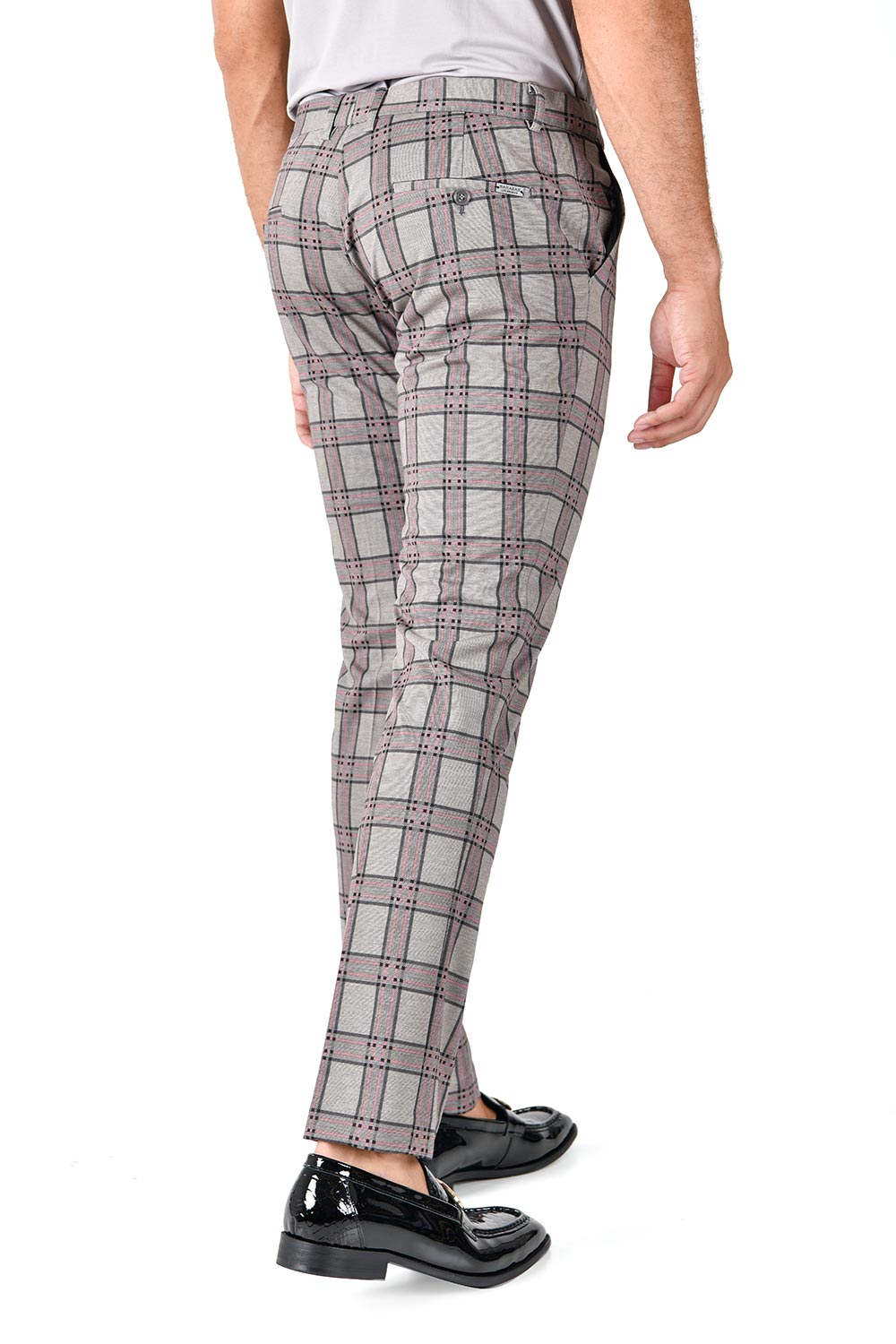 BARABAS men's checkered plaid light grey chino dress pants CP130 pink