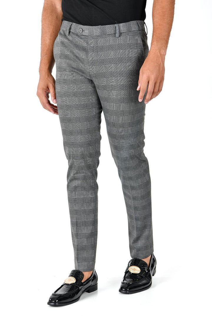 BARABAS men's checkered plaid light grey chino pants CP131