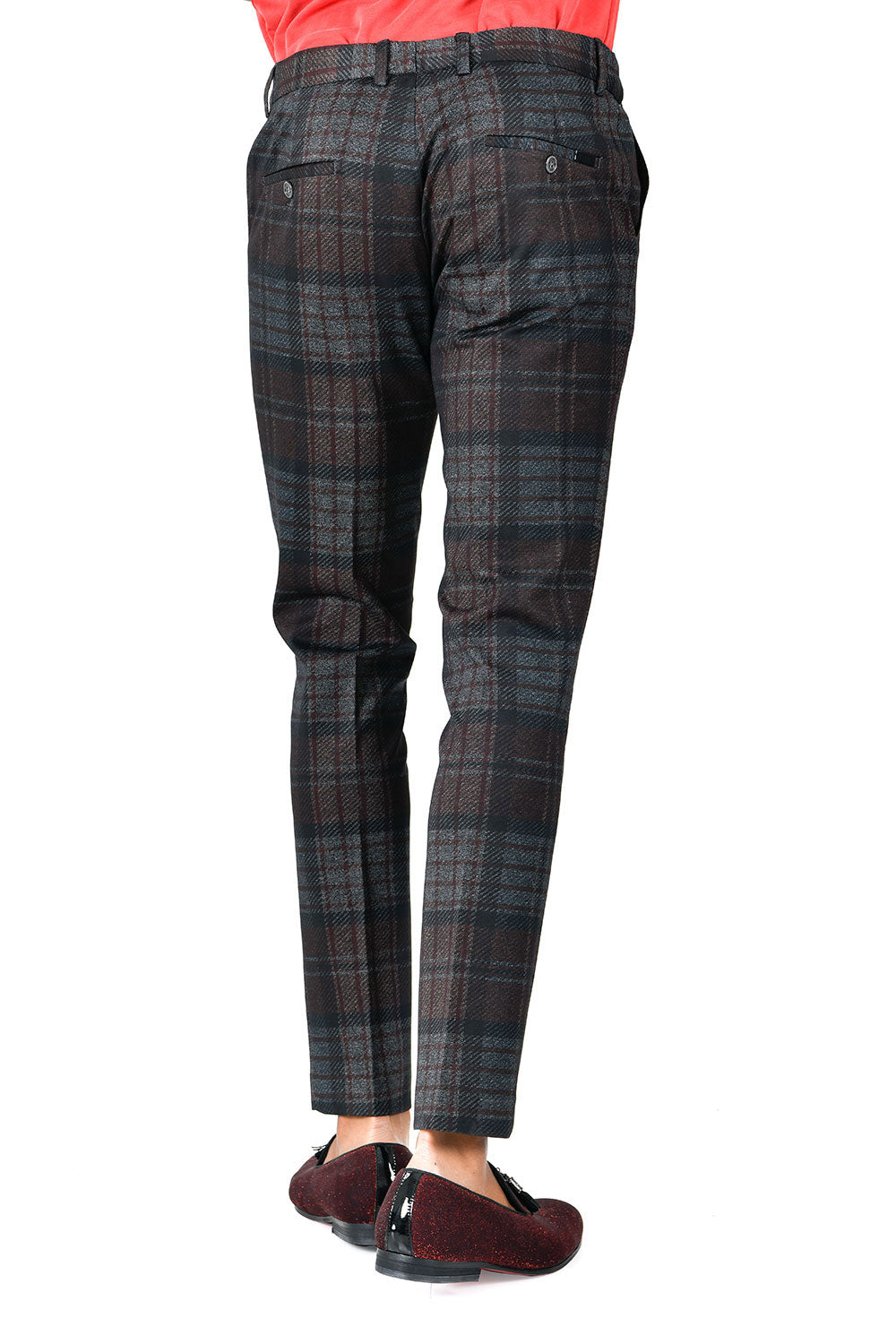 BARABAS men's checkered plaid brown grey chino pants CP137