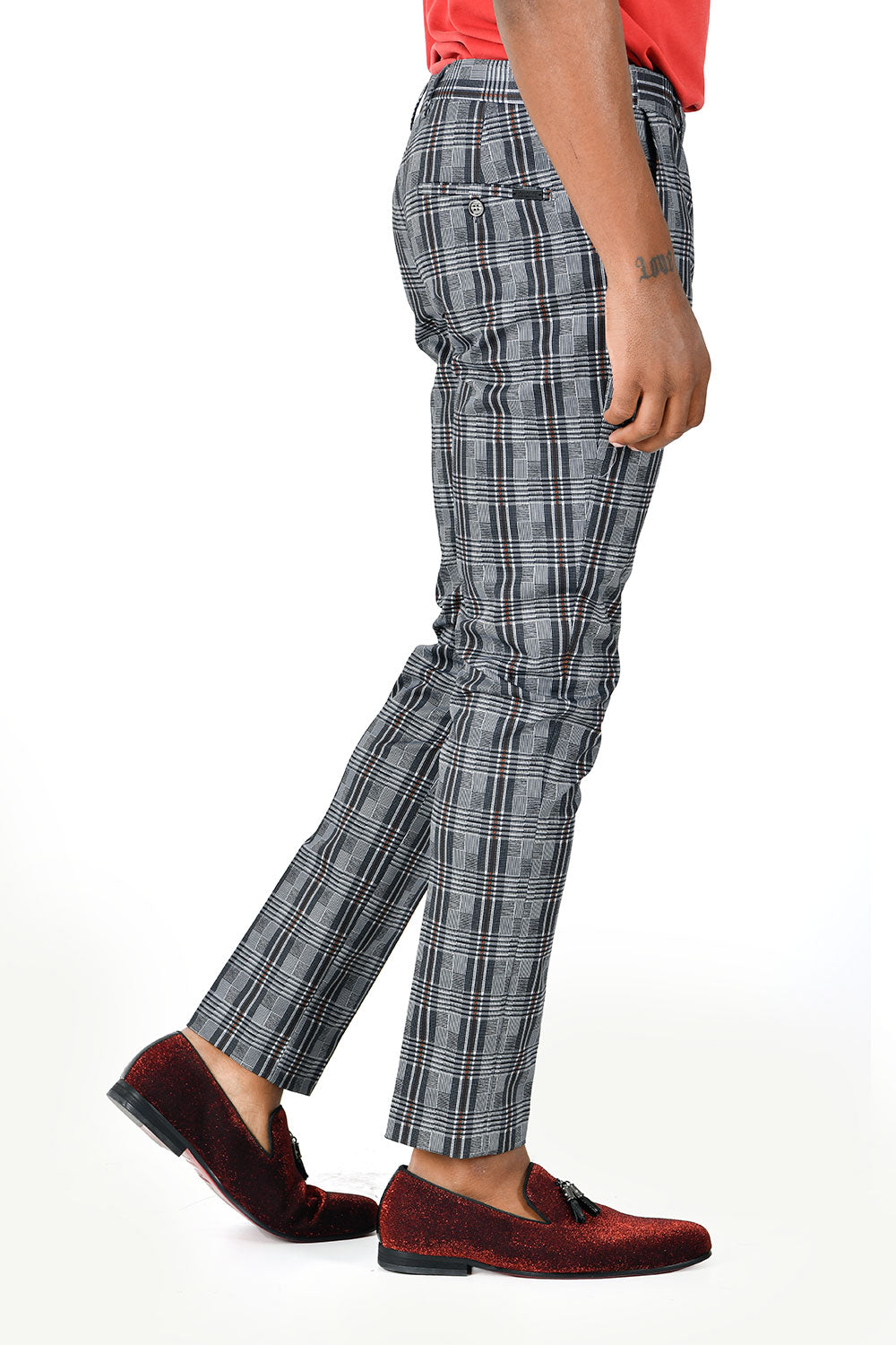 BARABAS men's checkered plaid grey black chino dress pants CP139