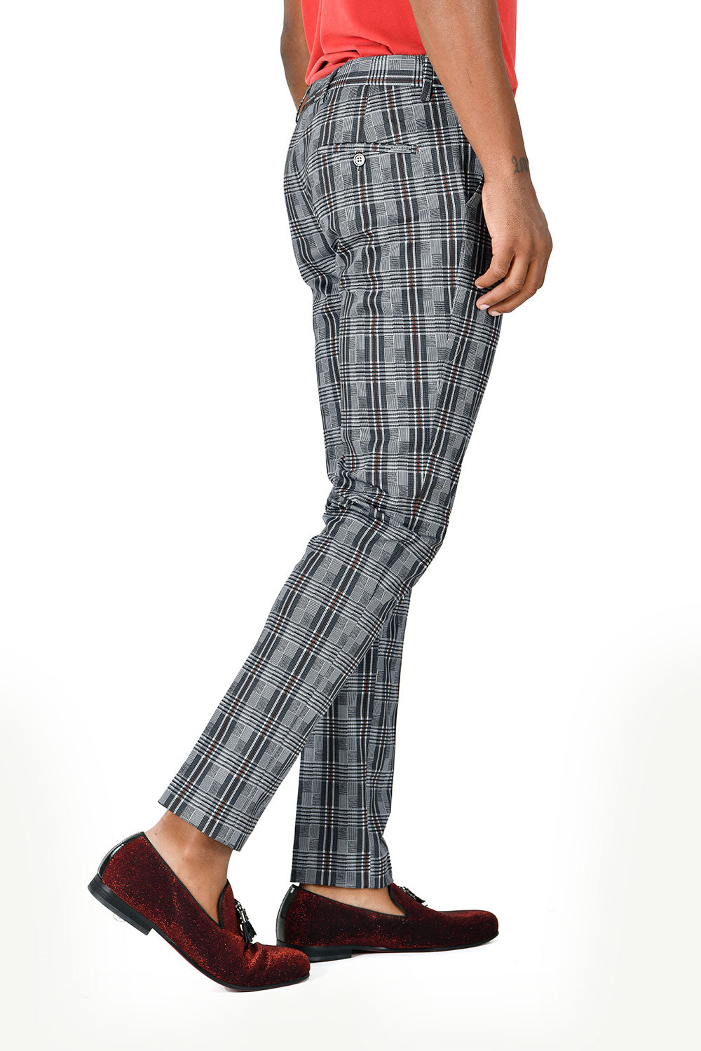 BARABAS men's checkered plaid grey black chino dress pants CP139