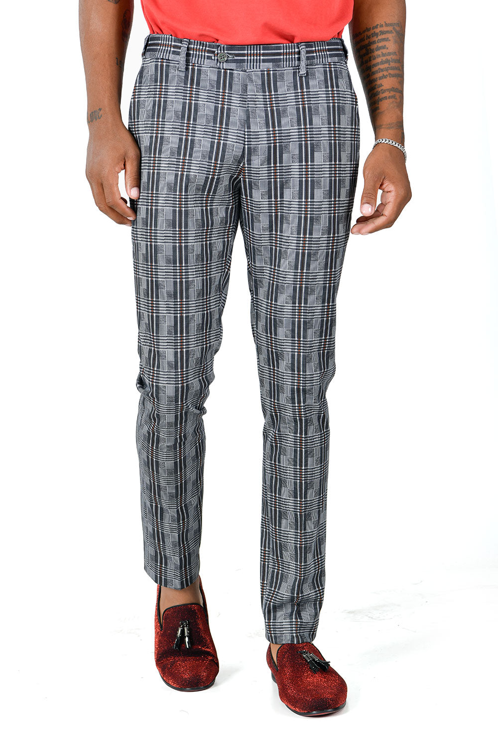 BARABAS men's checkered plaid grey black chino dress pants CP139