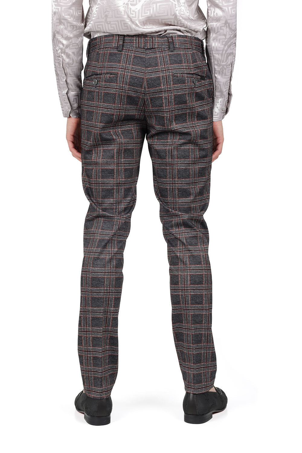 BARABAS men's checkered plaid grey orange chino pants CP156 Grey Orange