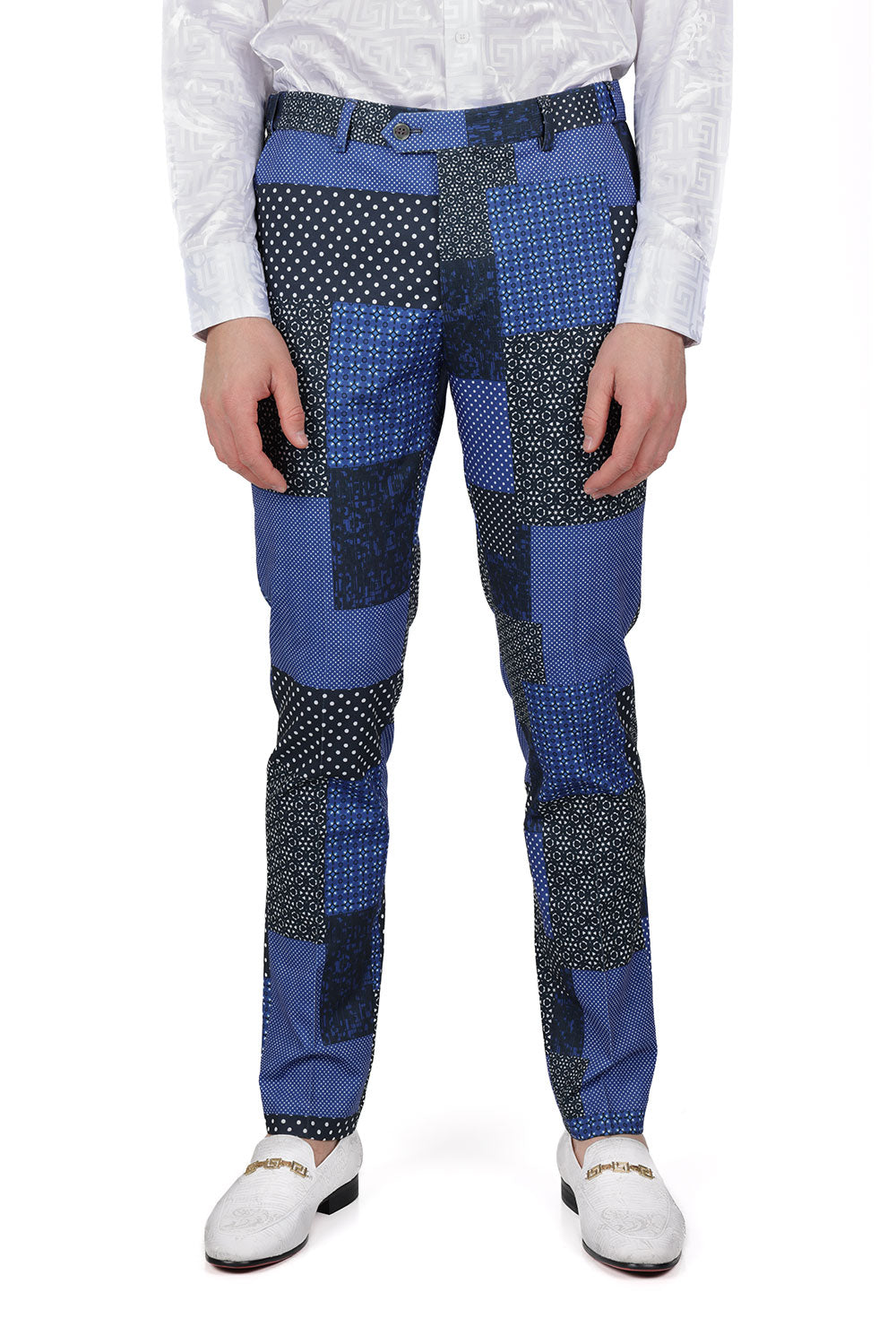 BARABAS men's checkered plaid blue checkers luxury chino pants CP163 Blue Checkers