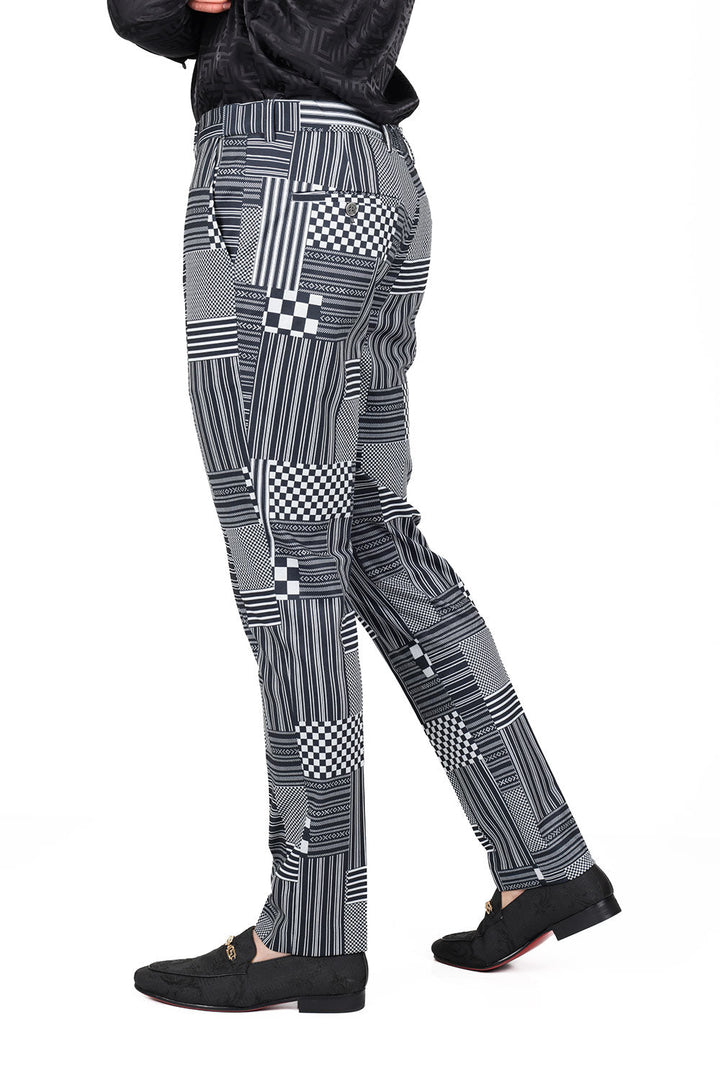 BARABAS men's checkered plaid black checkers luxury chino pants CP118 Black checkers