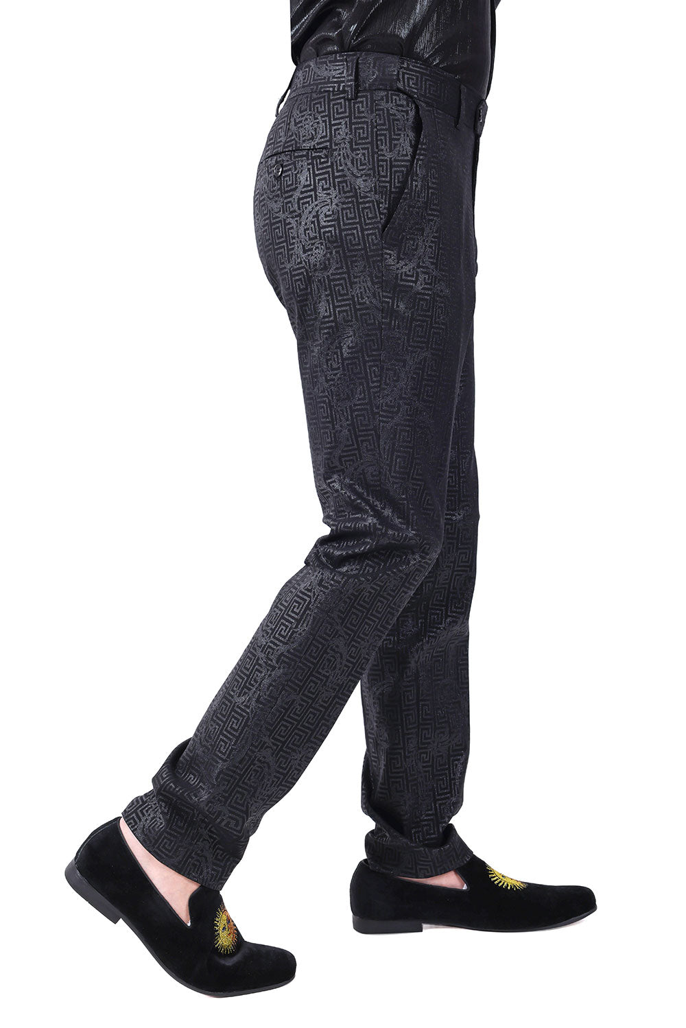 Barabas Men's Luxury Greek Key Pattern Black Chino Dress Pants CP167 Black