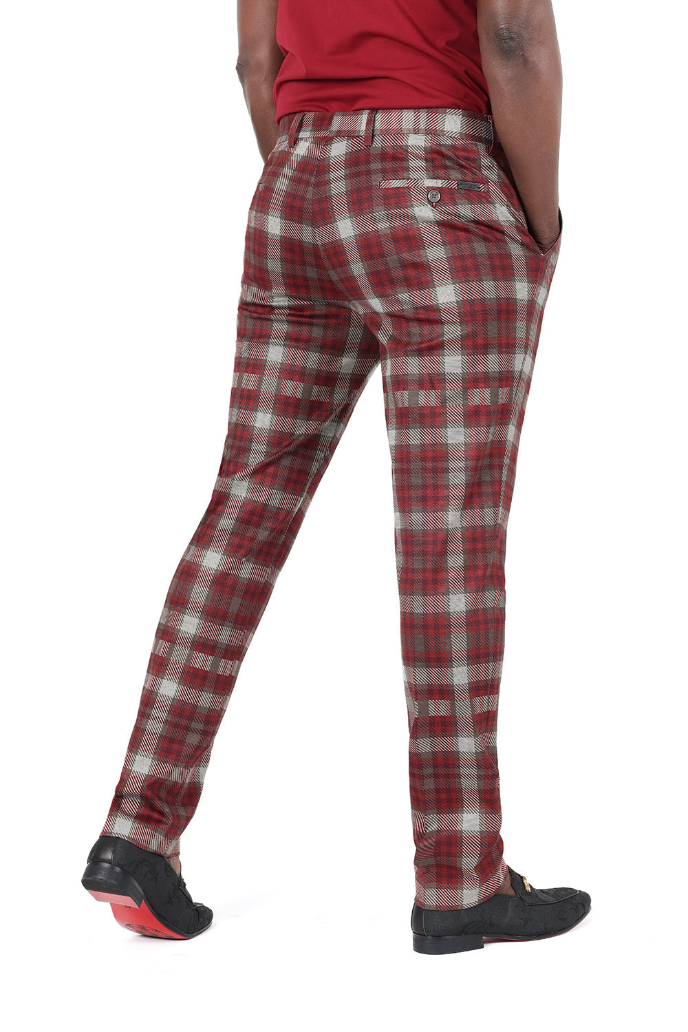 Barabas Men's Printed Checkered Design Wine Blue Chino Pants CP181 Wine Grey