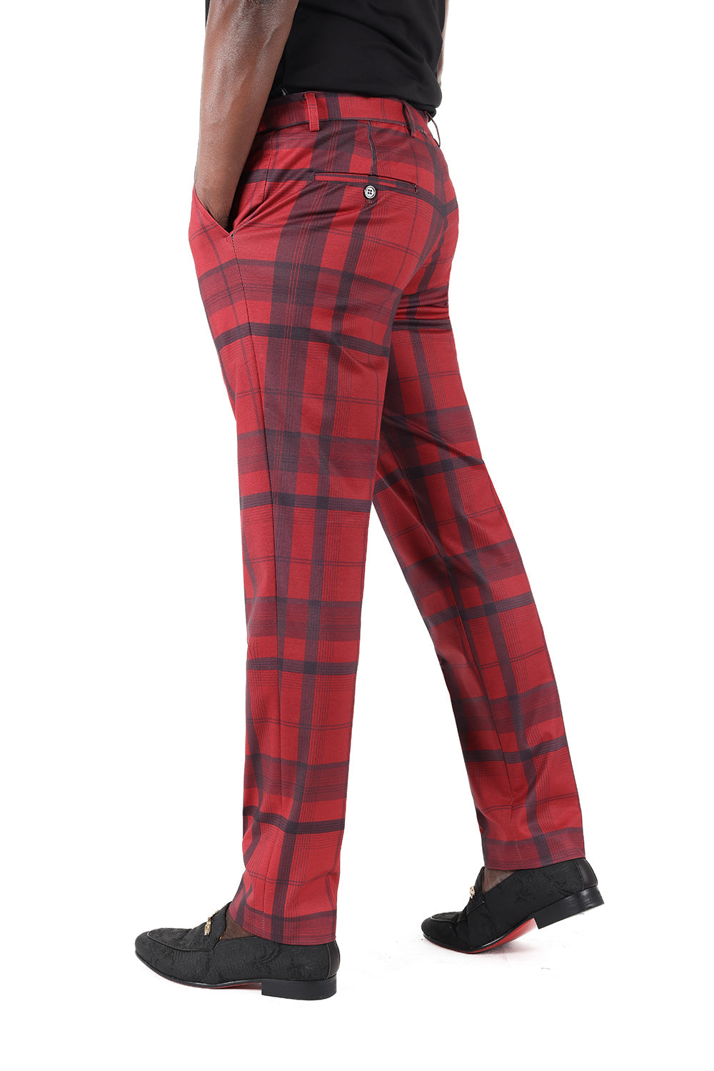 Barabas Men's Printed Checkered Design Red Sky Blue Chino Pants CP182 Red